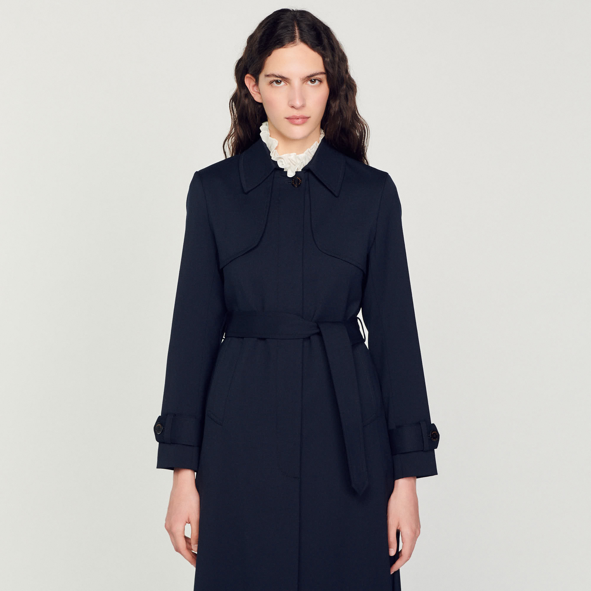 Trench coat with pleated inset - Coats | Sandro Paris