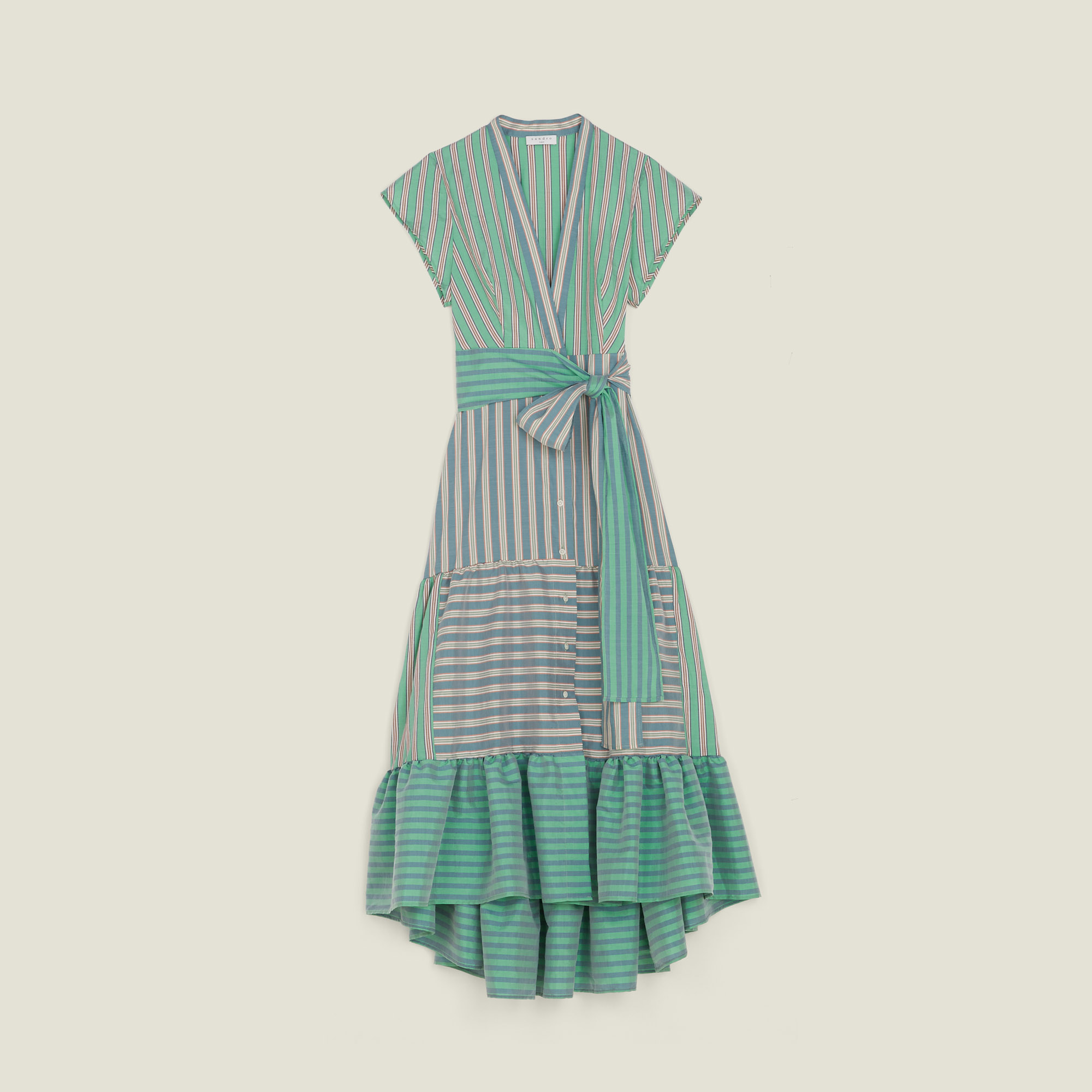Striped Wrap Midi Dress - Dresses | Sandro Paris