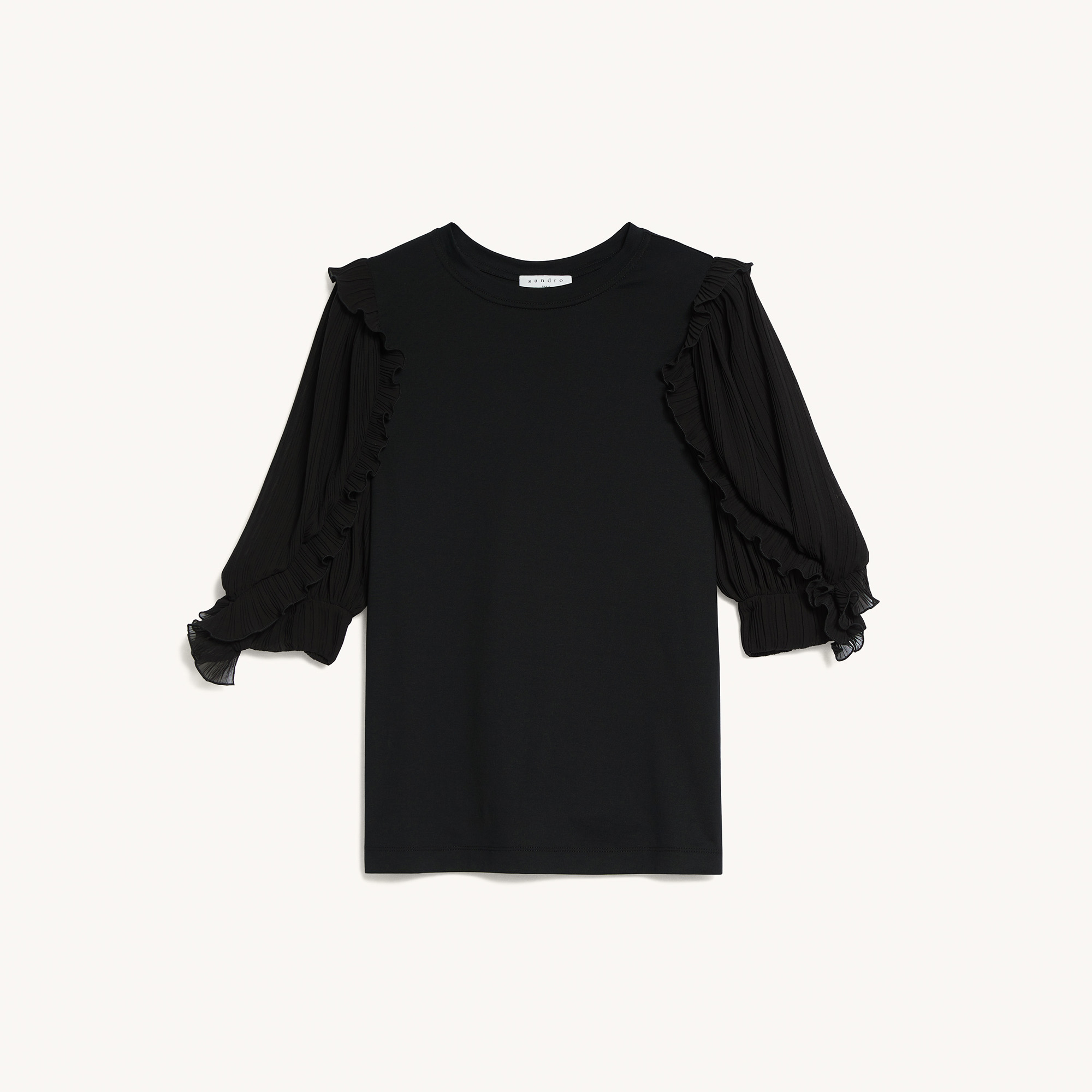 T-shirt with intricate sleeves - T-shirts | Sandro Paris