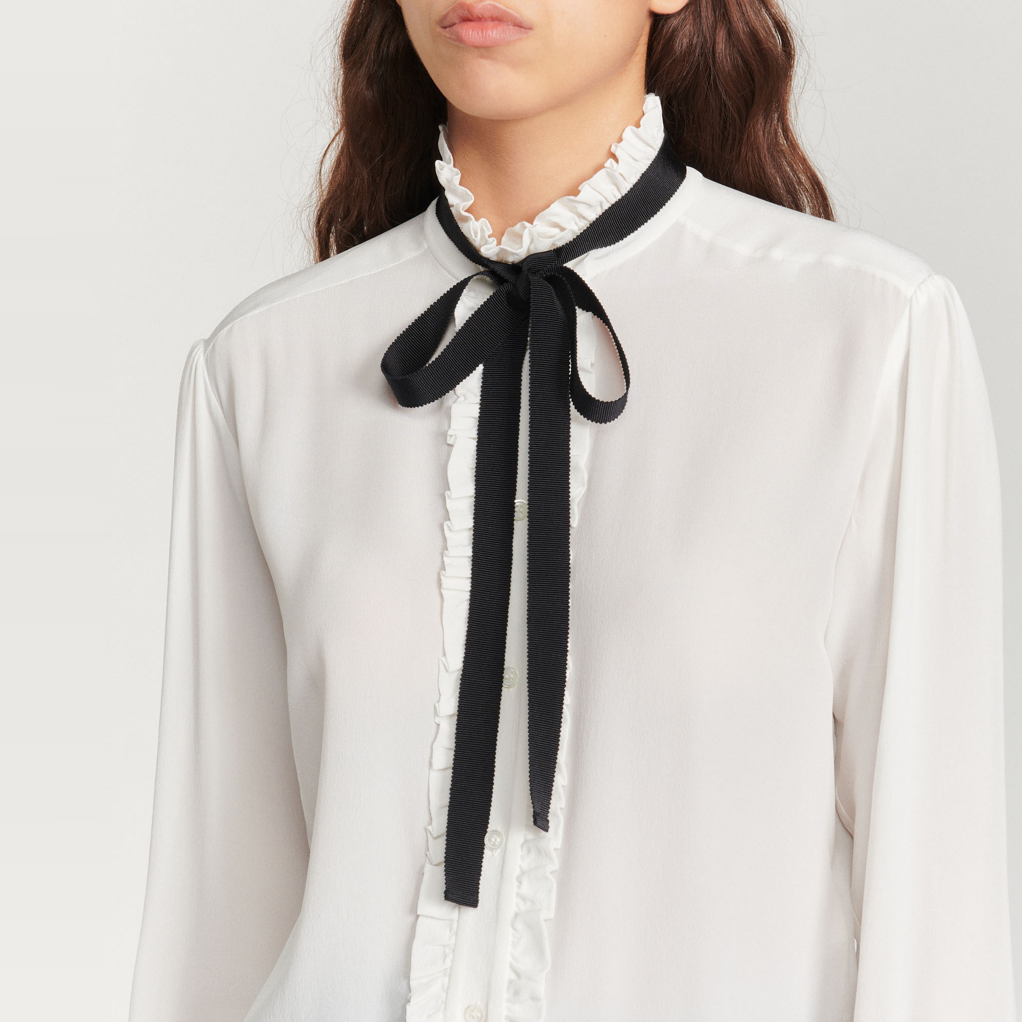 Silk blouse with ribbon - Tops & Shirts | Sandro Paris