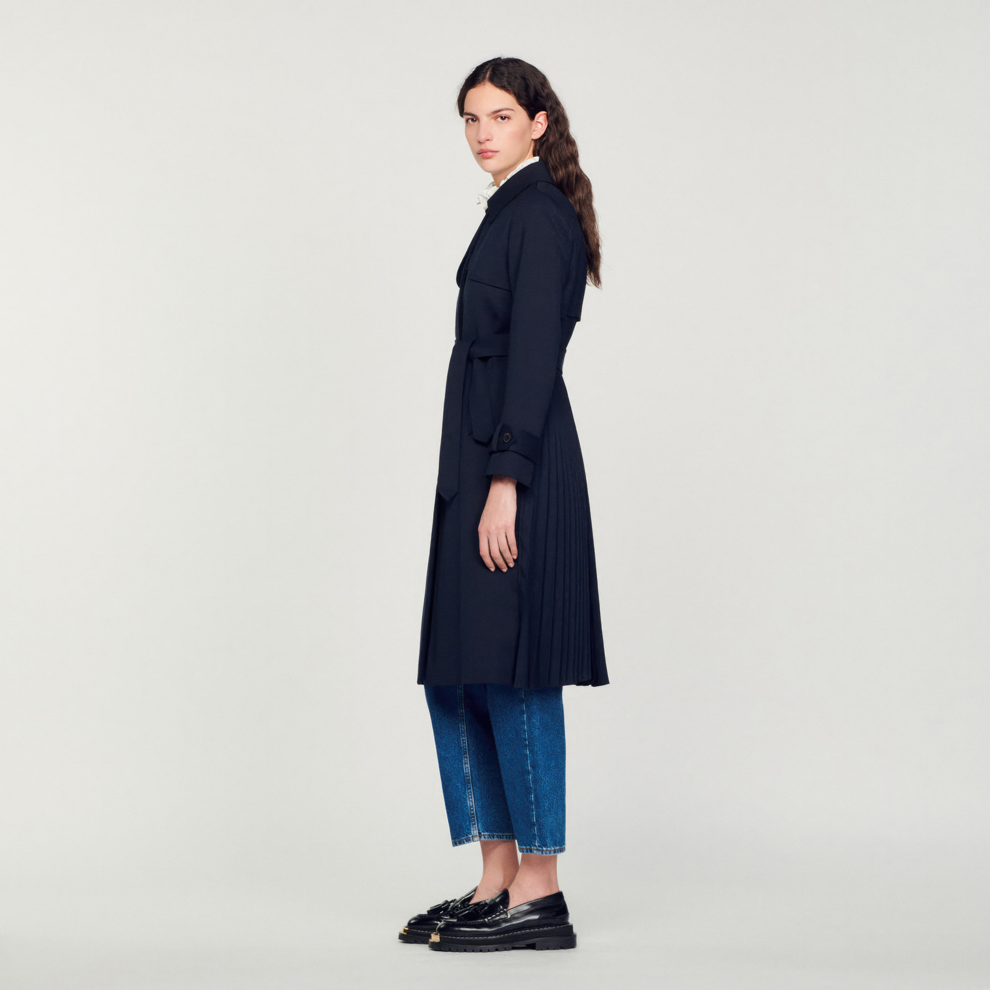 Trench coat with pleated inset - Coats | Sandro Paris