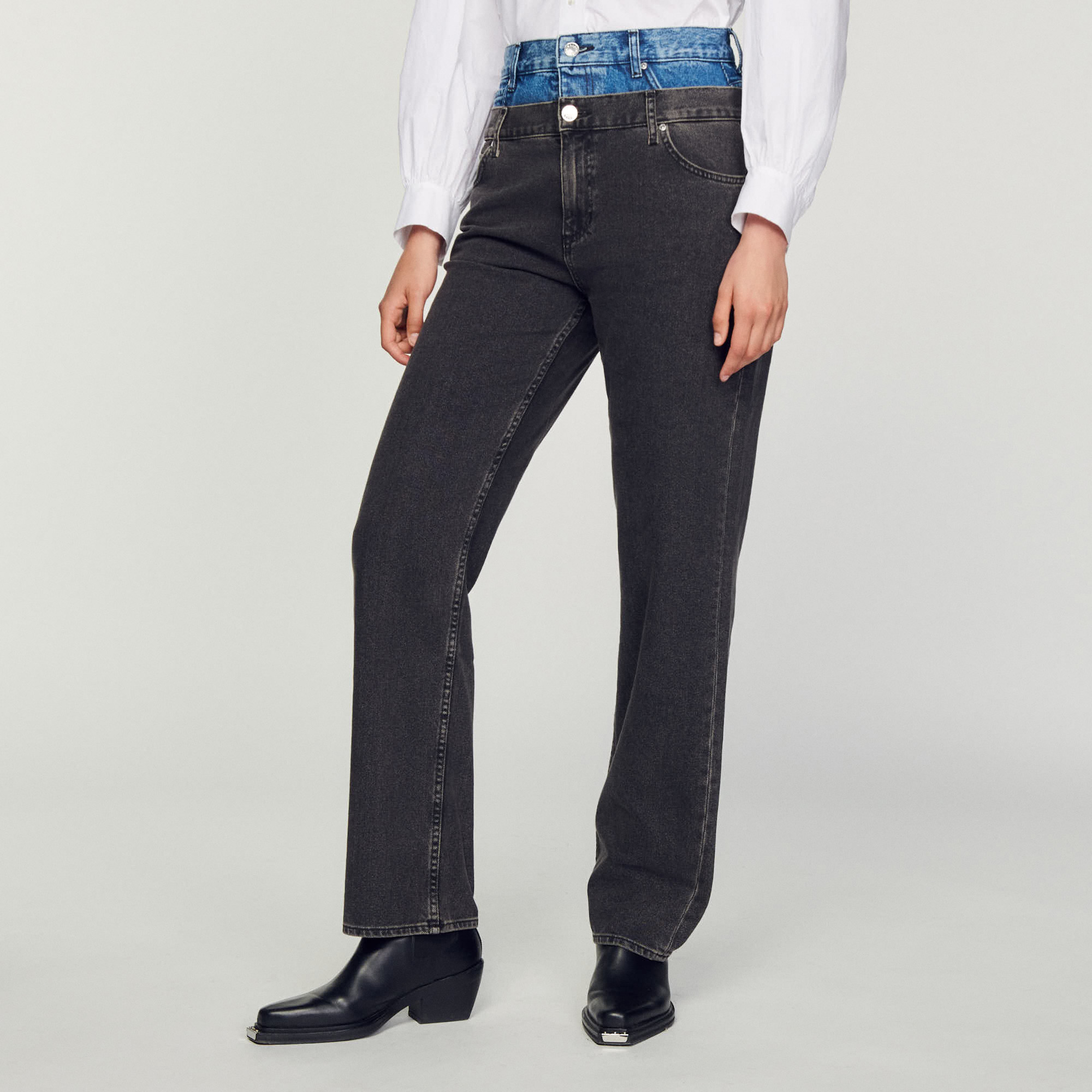 Two-tone double-waisted jeans - Jeans | Sandro Paris