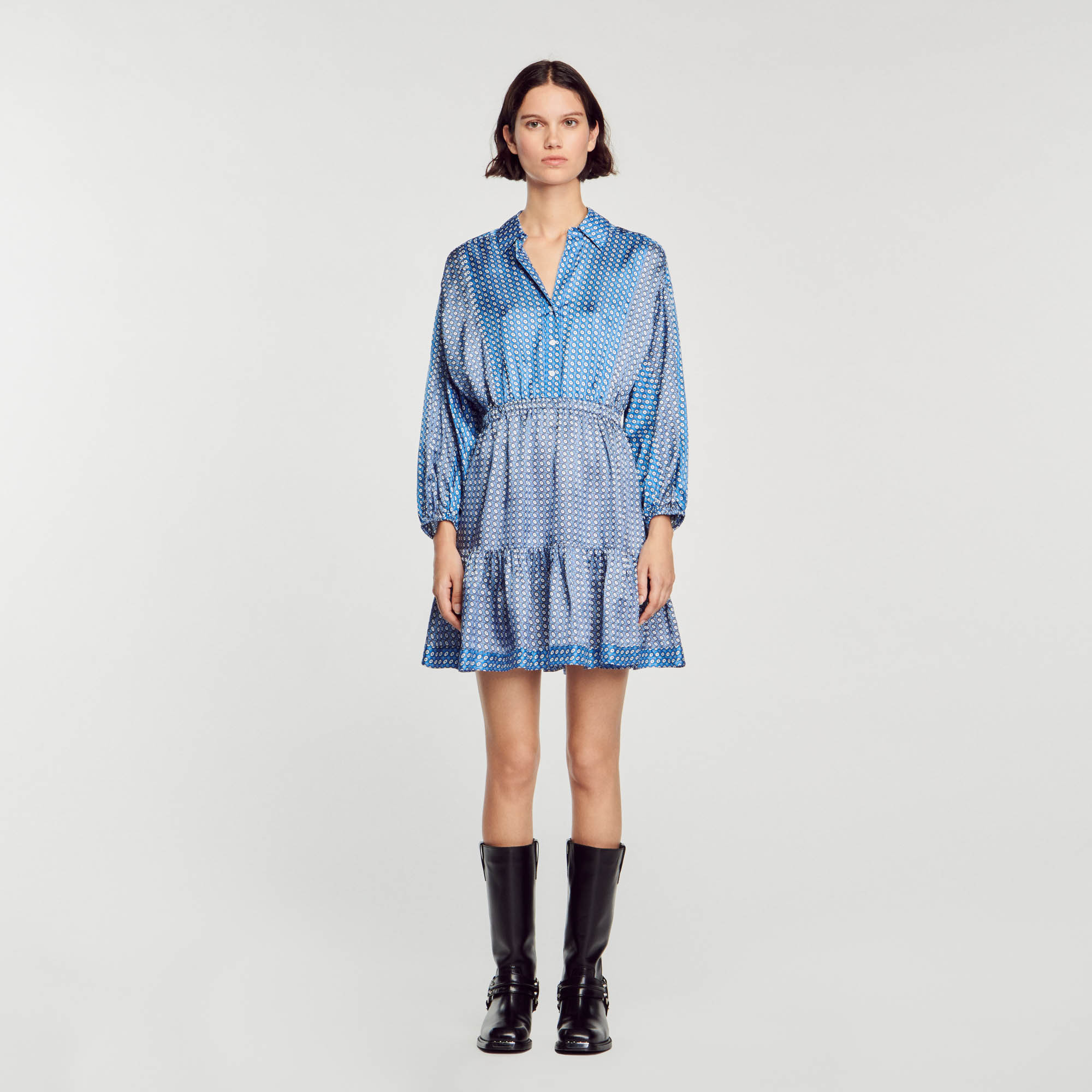 Kate Short tie-print dress - Dresses | Sandro Paris