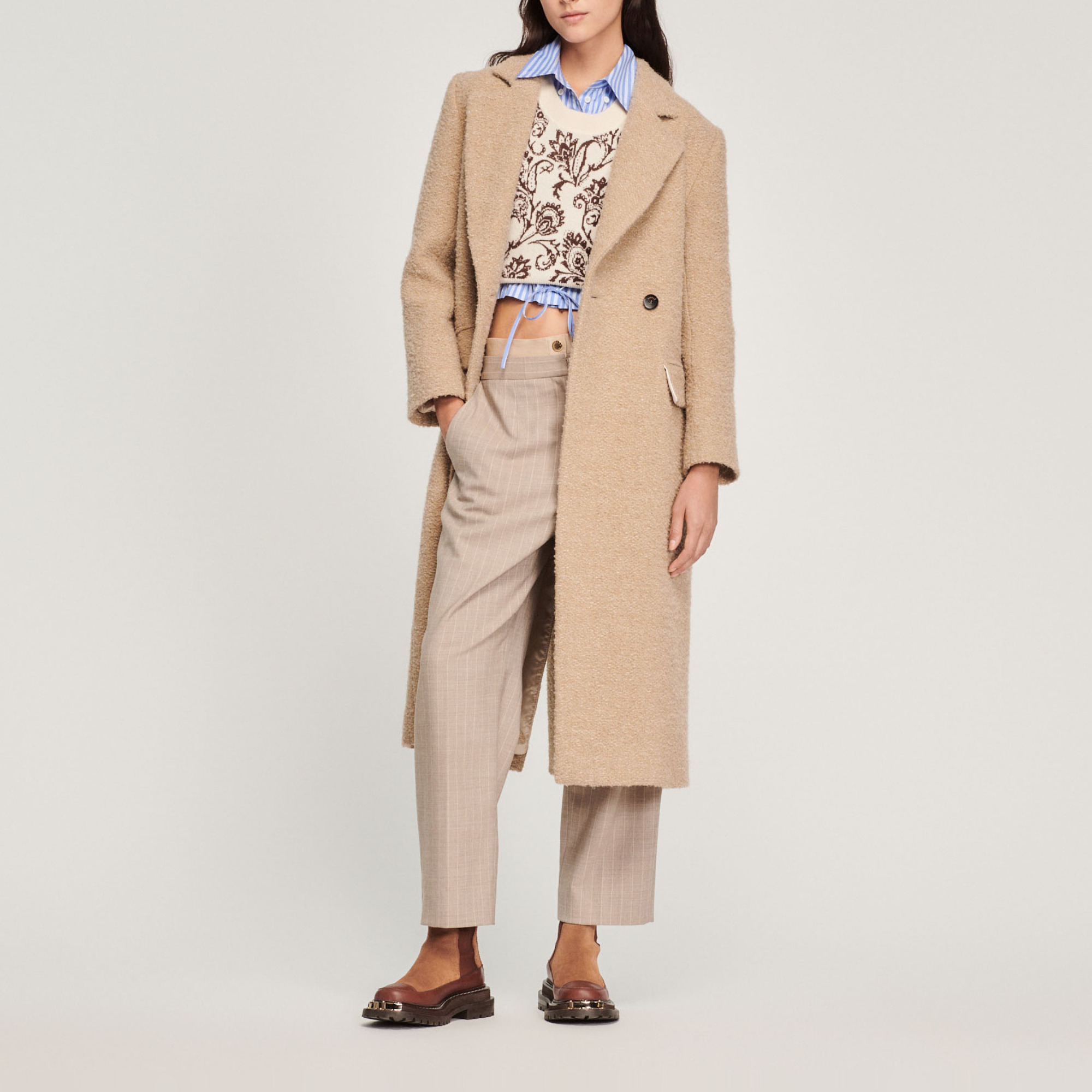 Long coat with tailored collar - Coats | Sandro Paris
