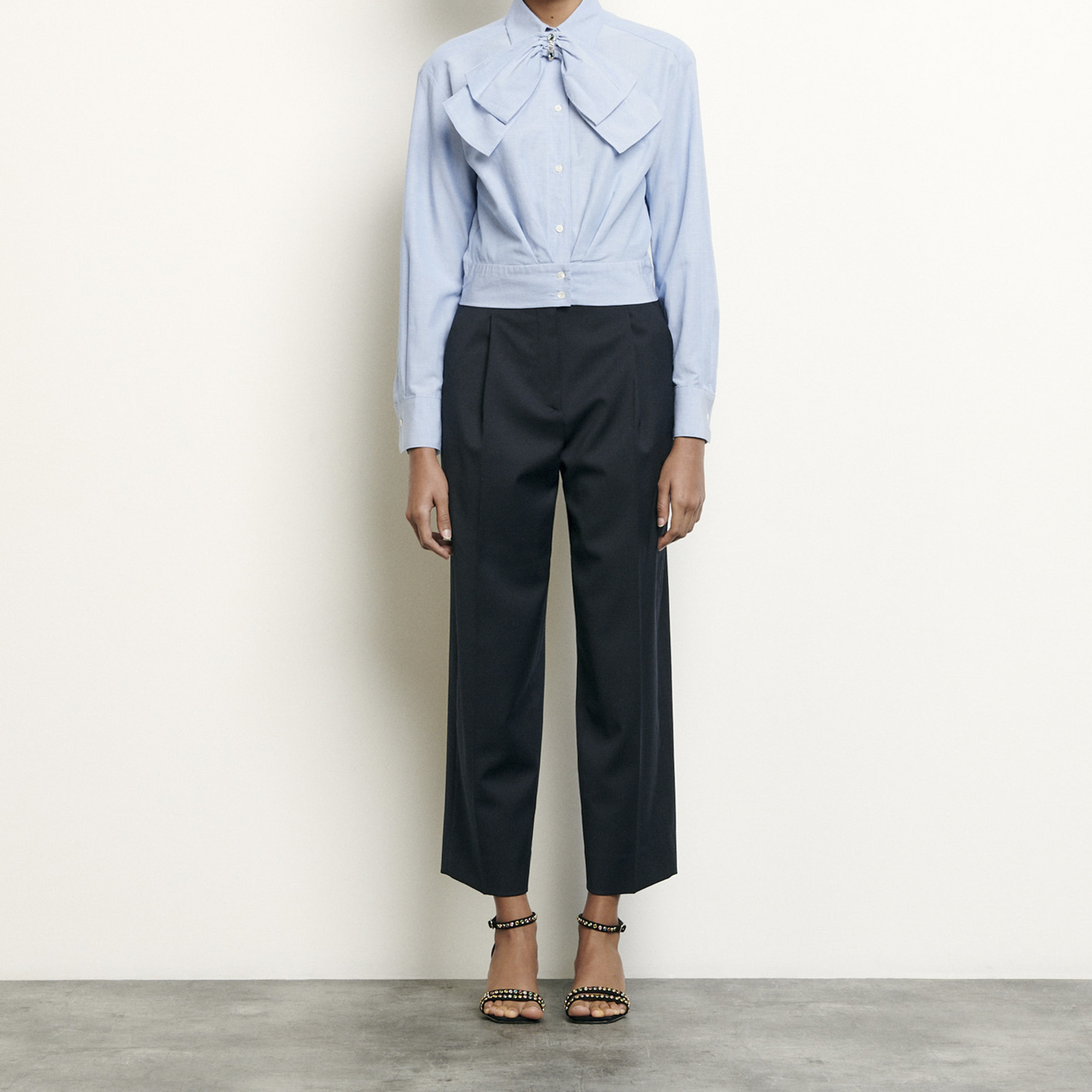 Cropped shirt with removable bow - Tops & Shirts | Sandro Paris