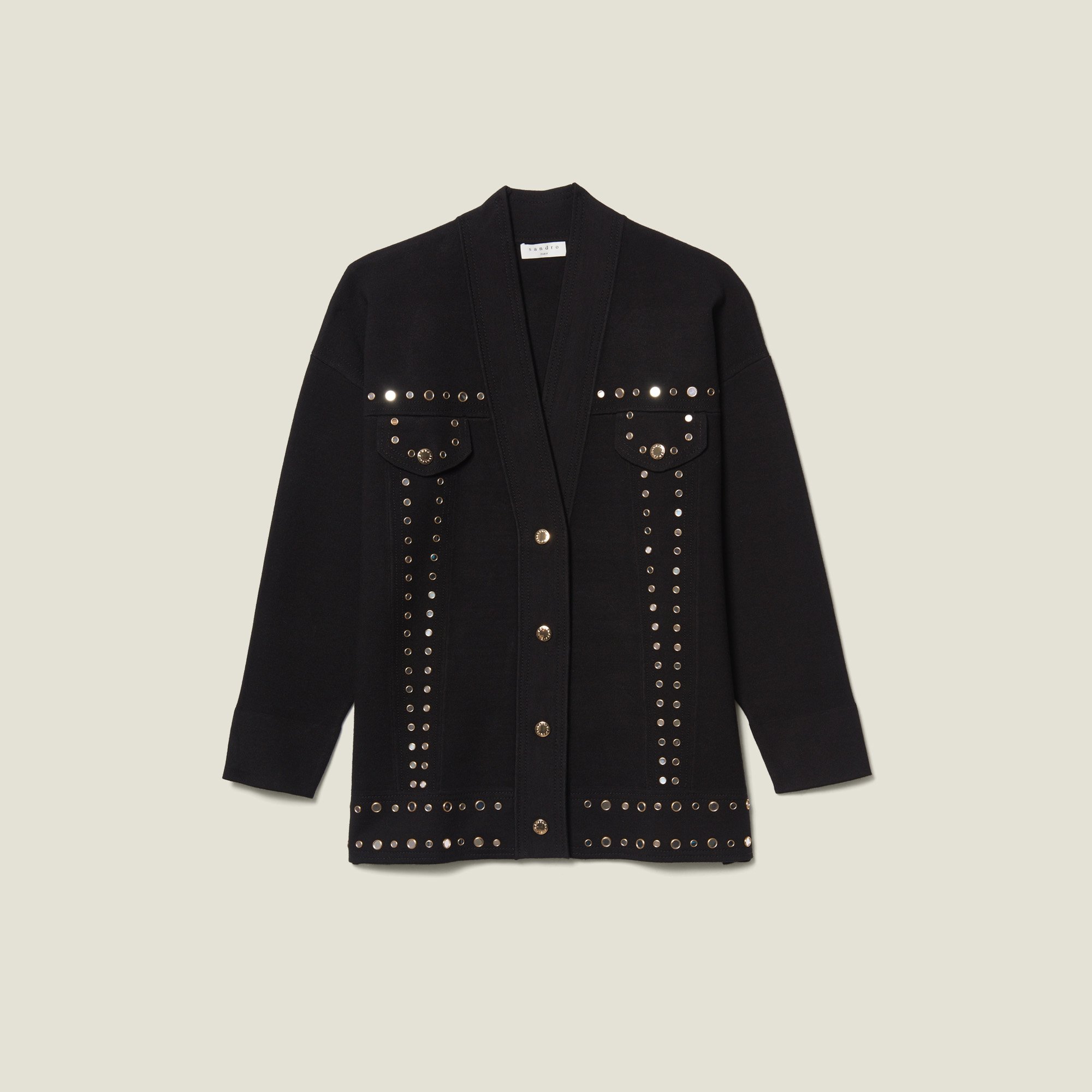 Cardigan trimmed with studs - Sweaters & Cardigans | Sandro Paris