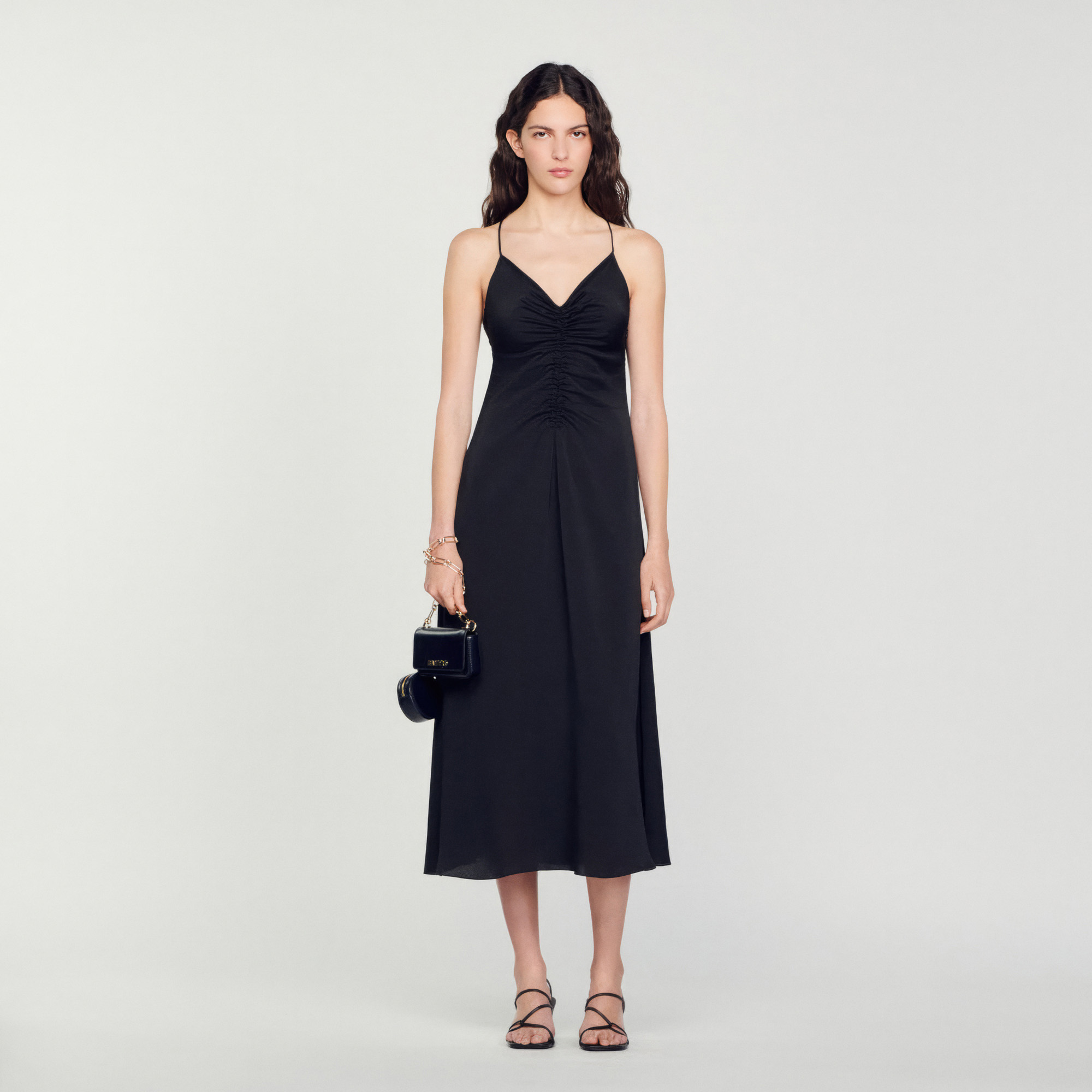 Long dress with narrow straps - Dresses | Sandro Paris