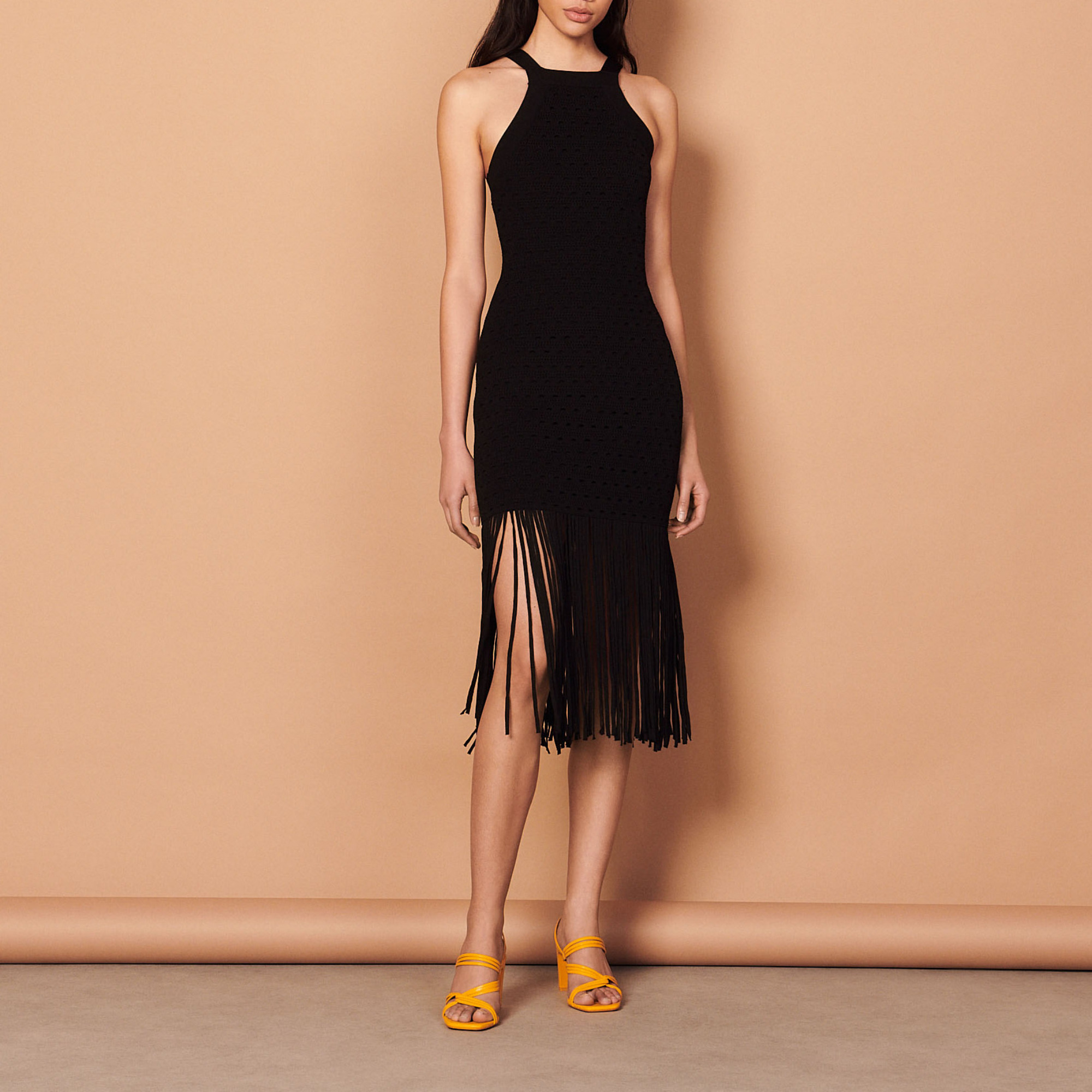 Fringe knit midi dress - Dresses | Sandro Paris