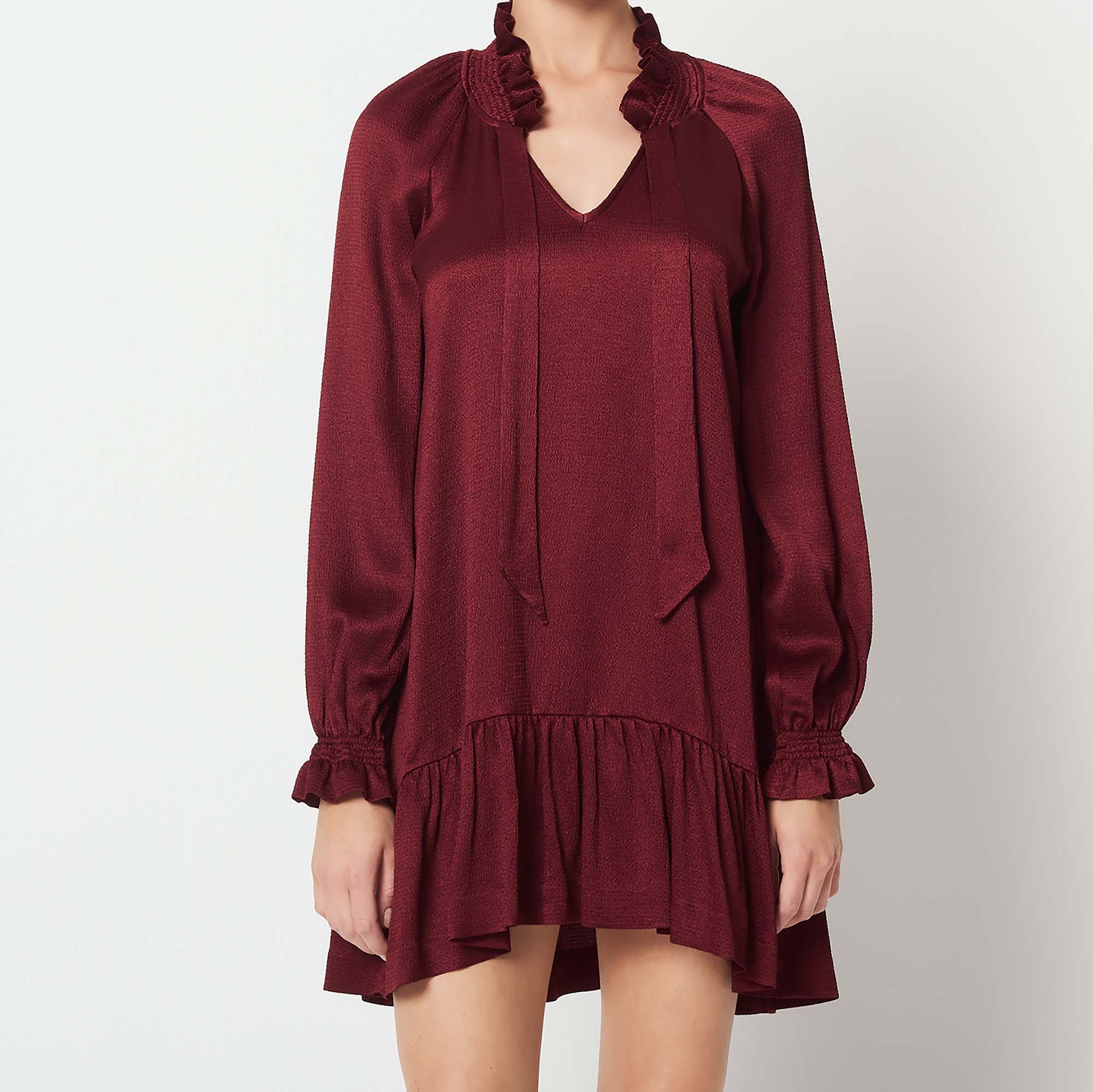 Short Dress With Little Ruffles Dresses Sandro Paris Short Dress With Little Ruffles Dresses Color Burgundy