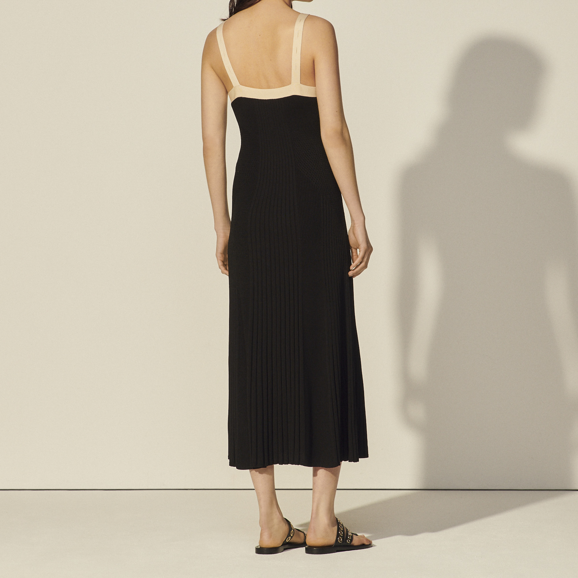 Long two-tone knit dress - Dresses | Sandro Paris