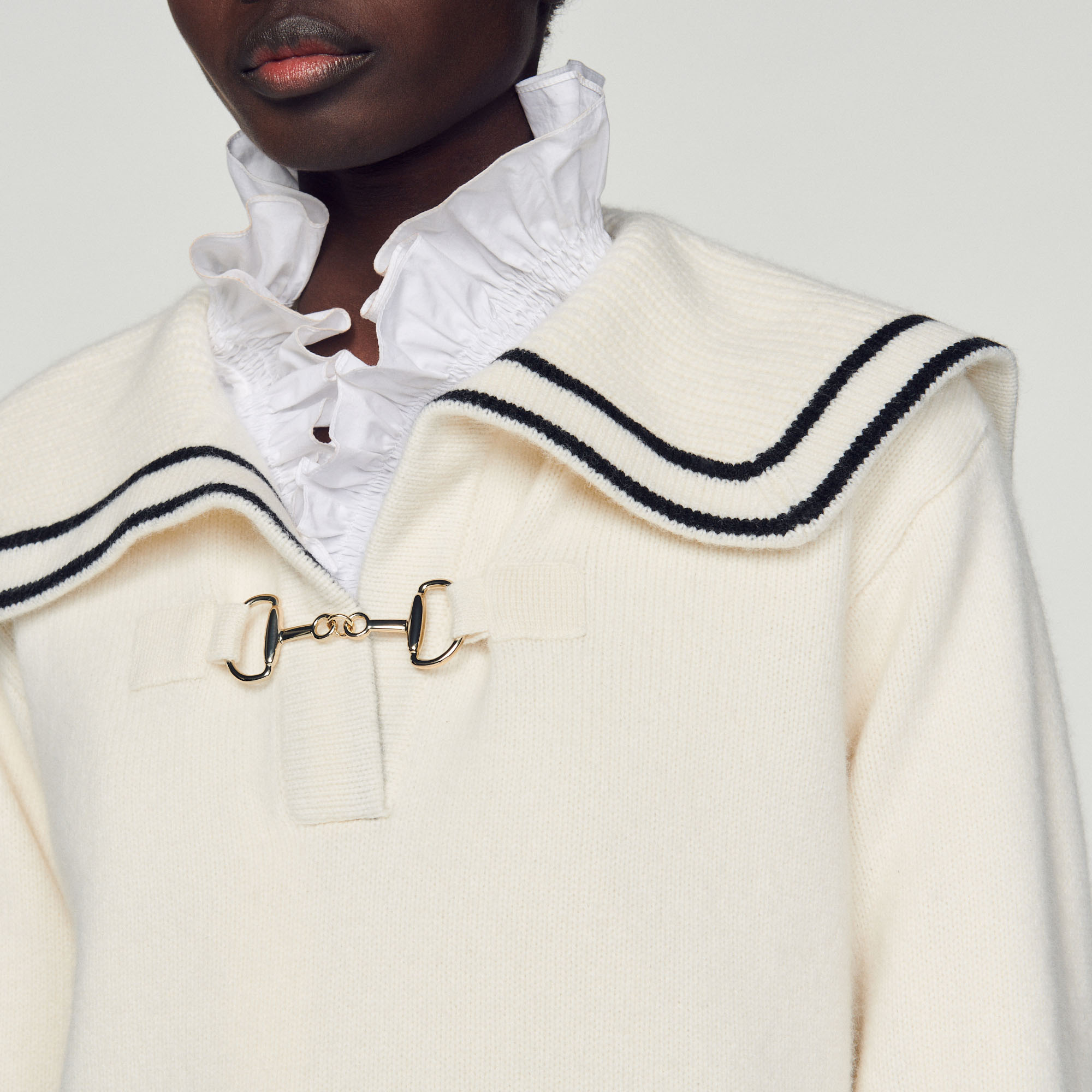 Sweater with an open collar - Sweaters & Cardigans | Sandro Paris