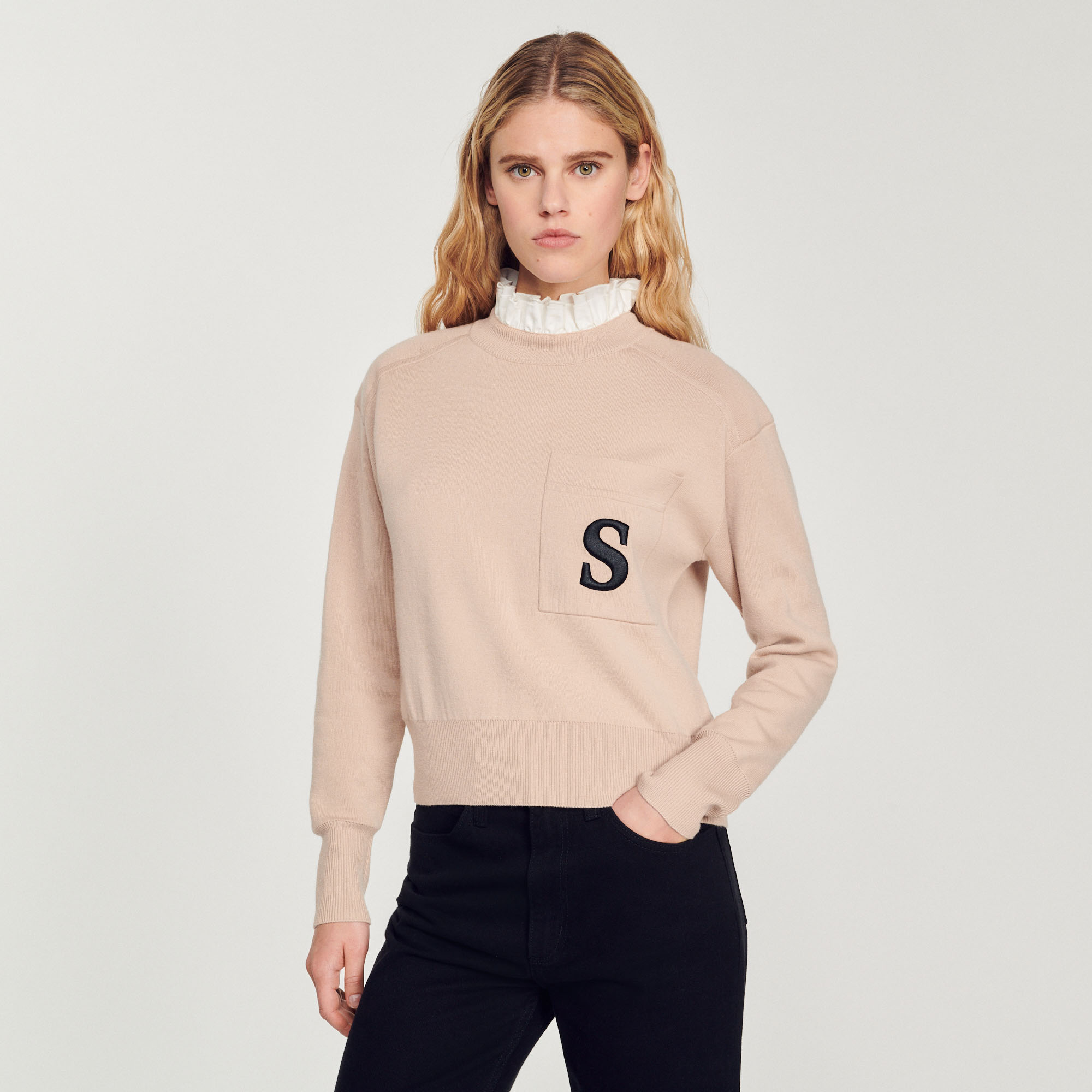 Sweater with contrasting ruffled collar - Sweaters & Cardigans | Sandro ...