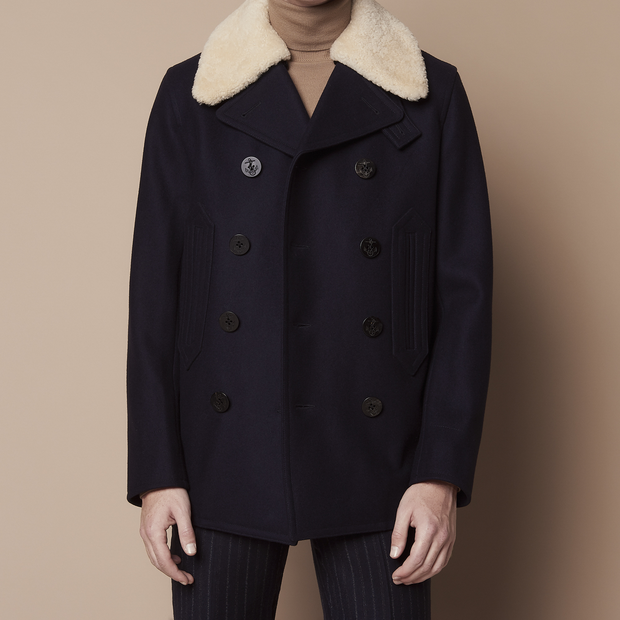 Blue Wool Pea Coat 289 Navy Hockerty 2017 Harajuku Zipper Designer Thick Winter Mens Coats Hooded Leather Pea Coat Wool Jacket Long Overcoat Trench Black