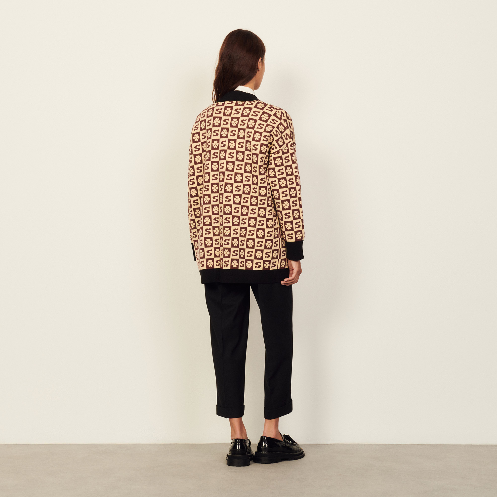 Long coatigan with jacquard pattern - Sweaters & Cardigans | Sandro Paris