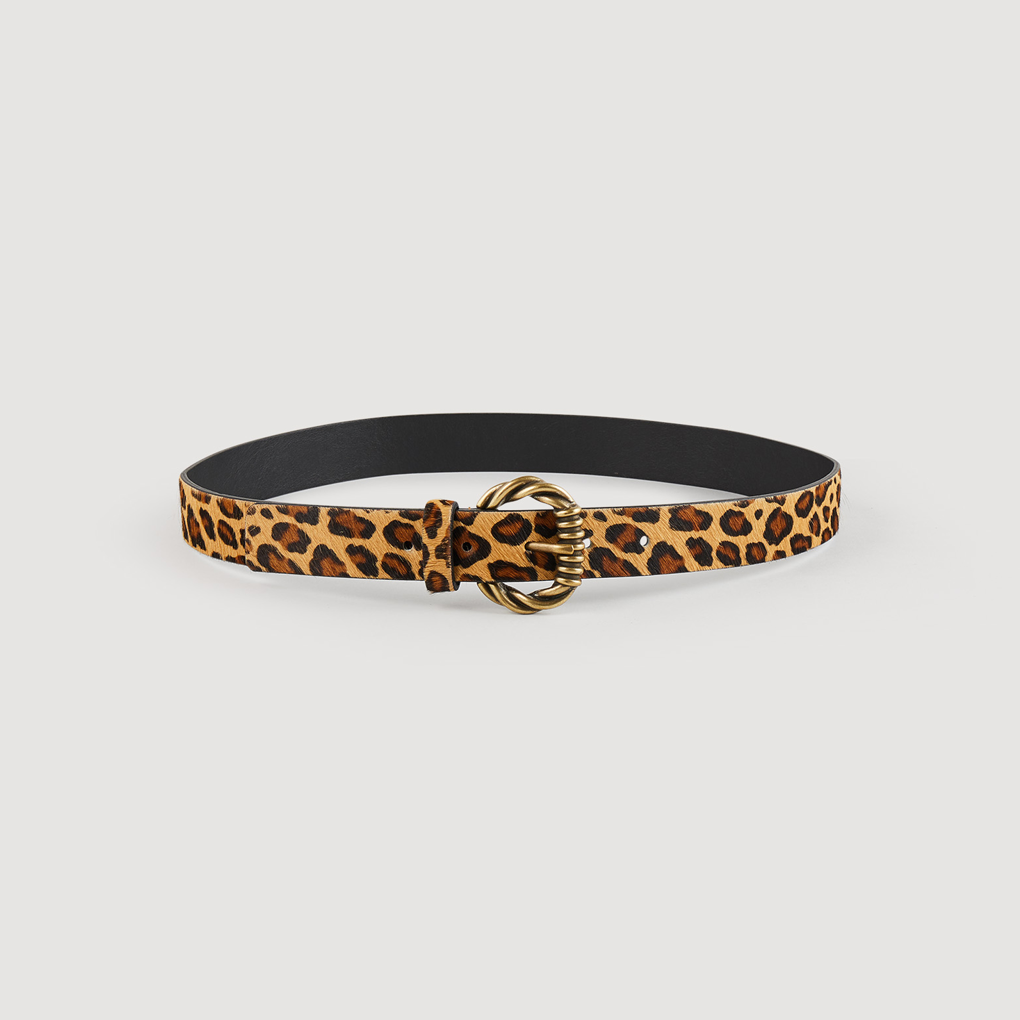 Wide leather leopard print belt - Belts | Sandro Paris