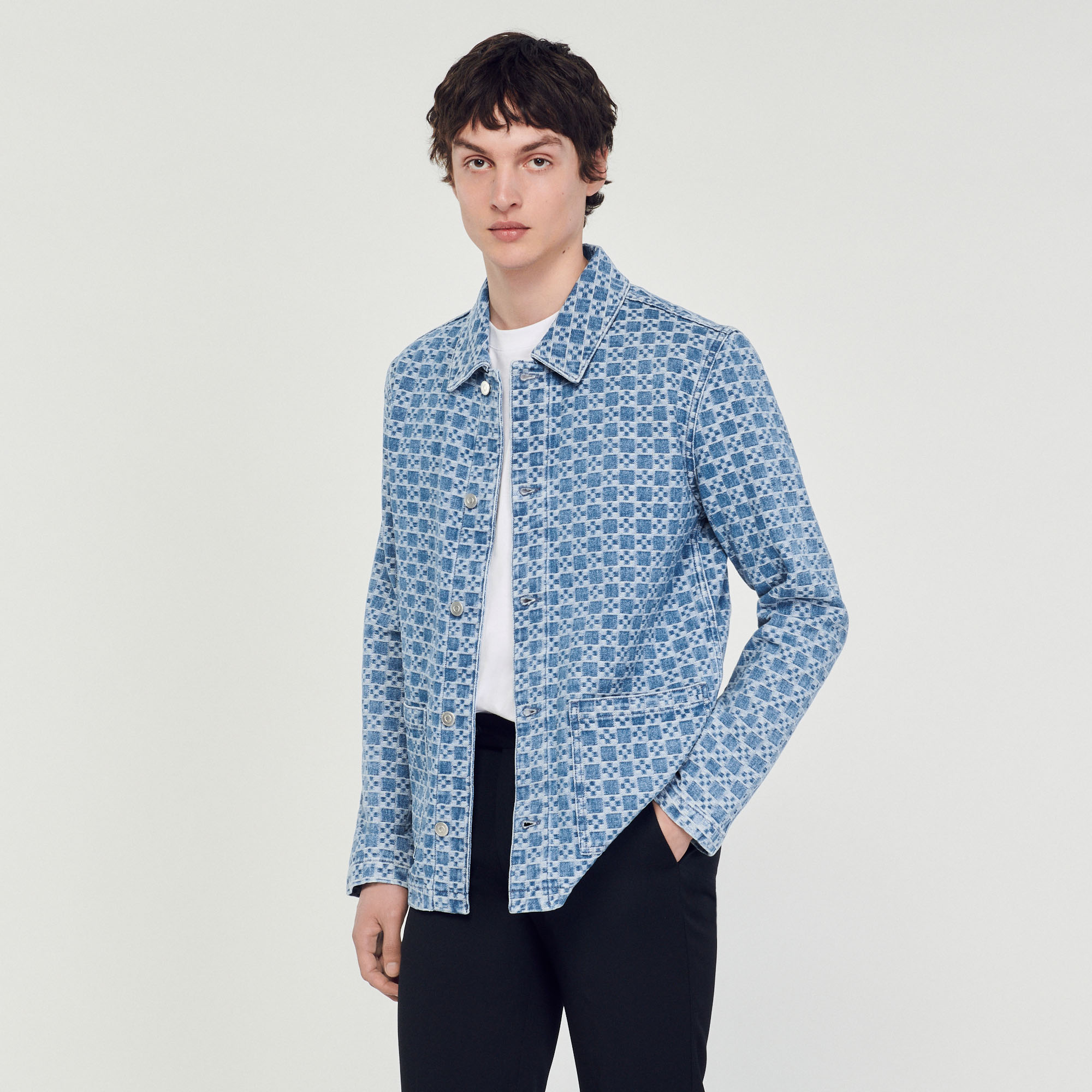 Square Cross denim jacket - Jackets | Sandro Paris