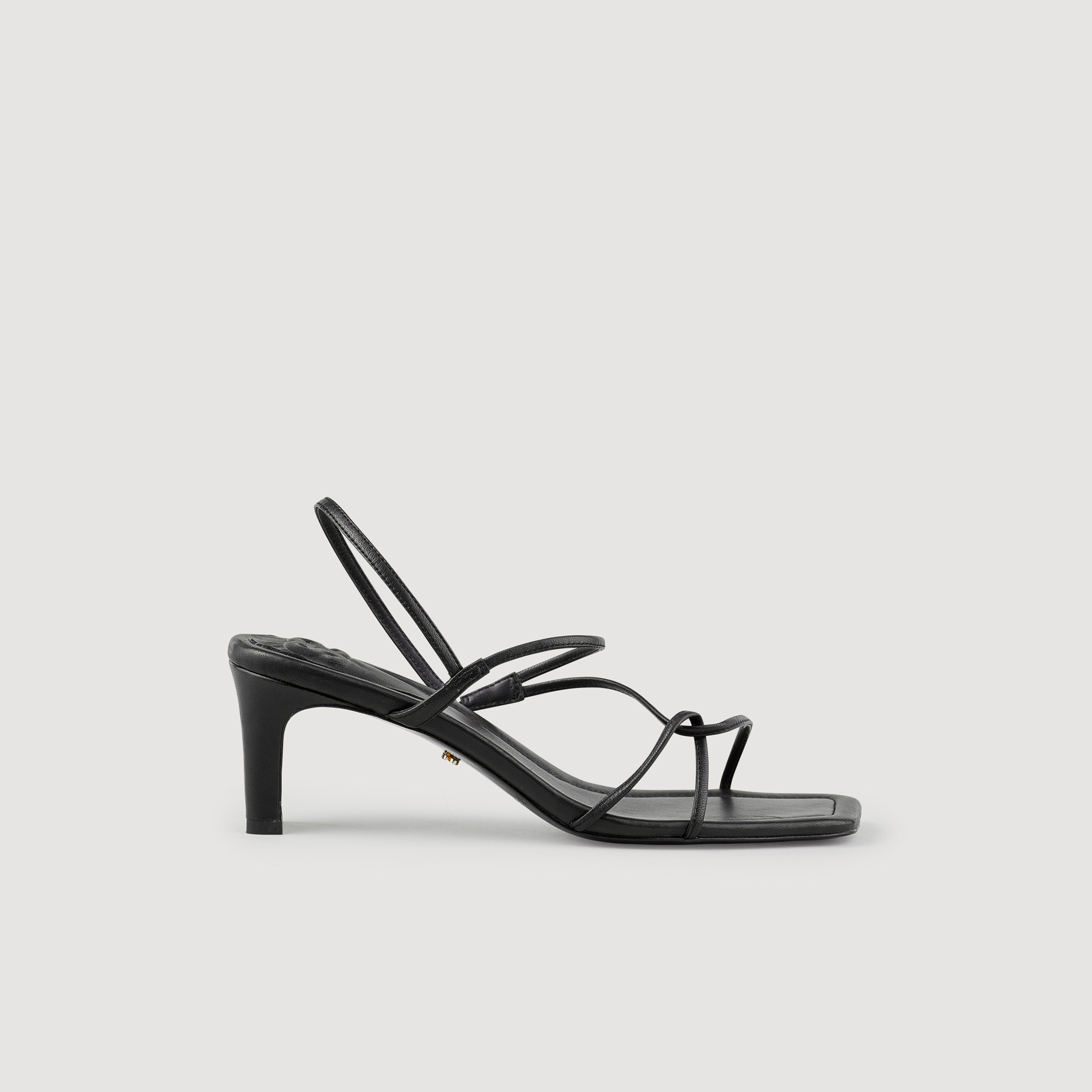 Sandro Faye Snakeskin-embossed Leather Strappy Sandals In Black