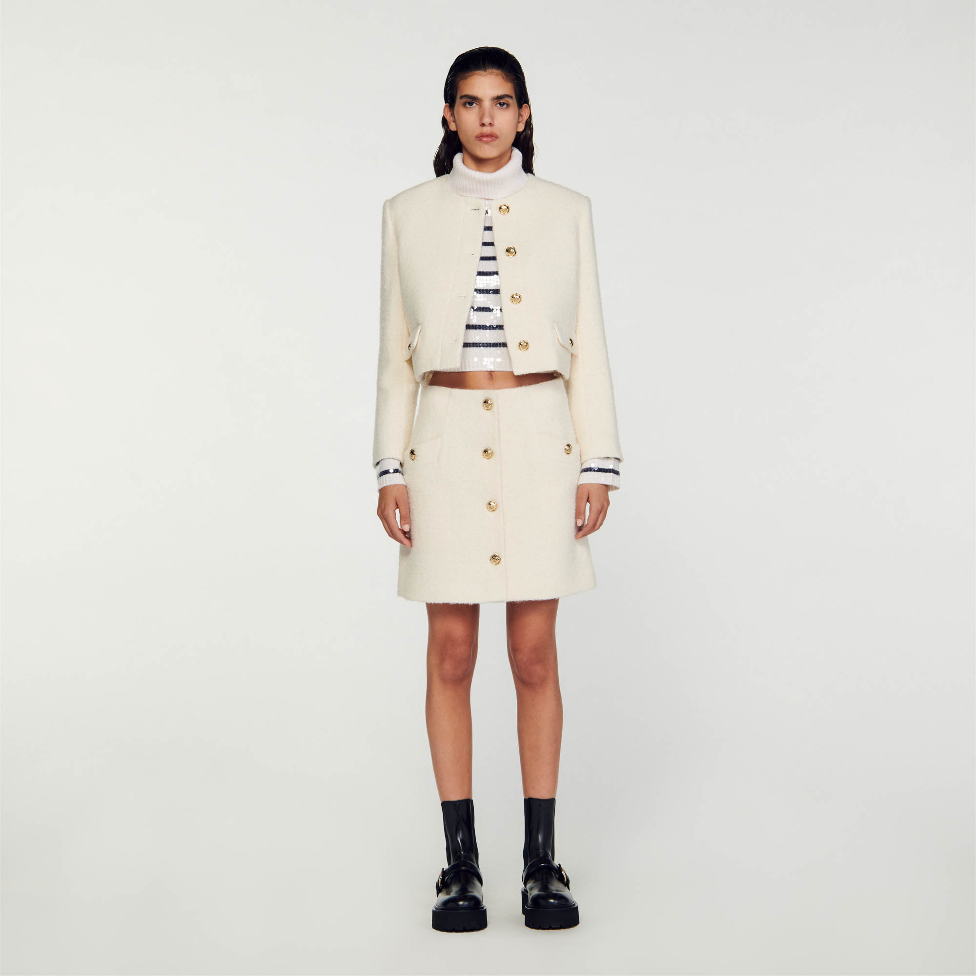 Sandro cotton Short bouclé fabric skirt