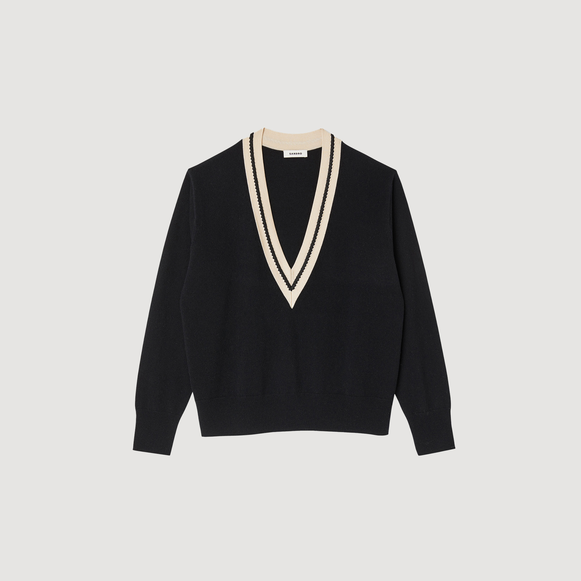 Sweater with contrasting V-neck - Sweaters & Cardigans | Sandro Paris