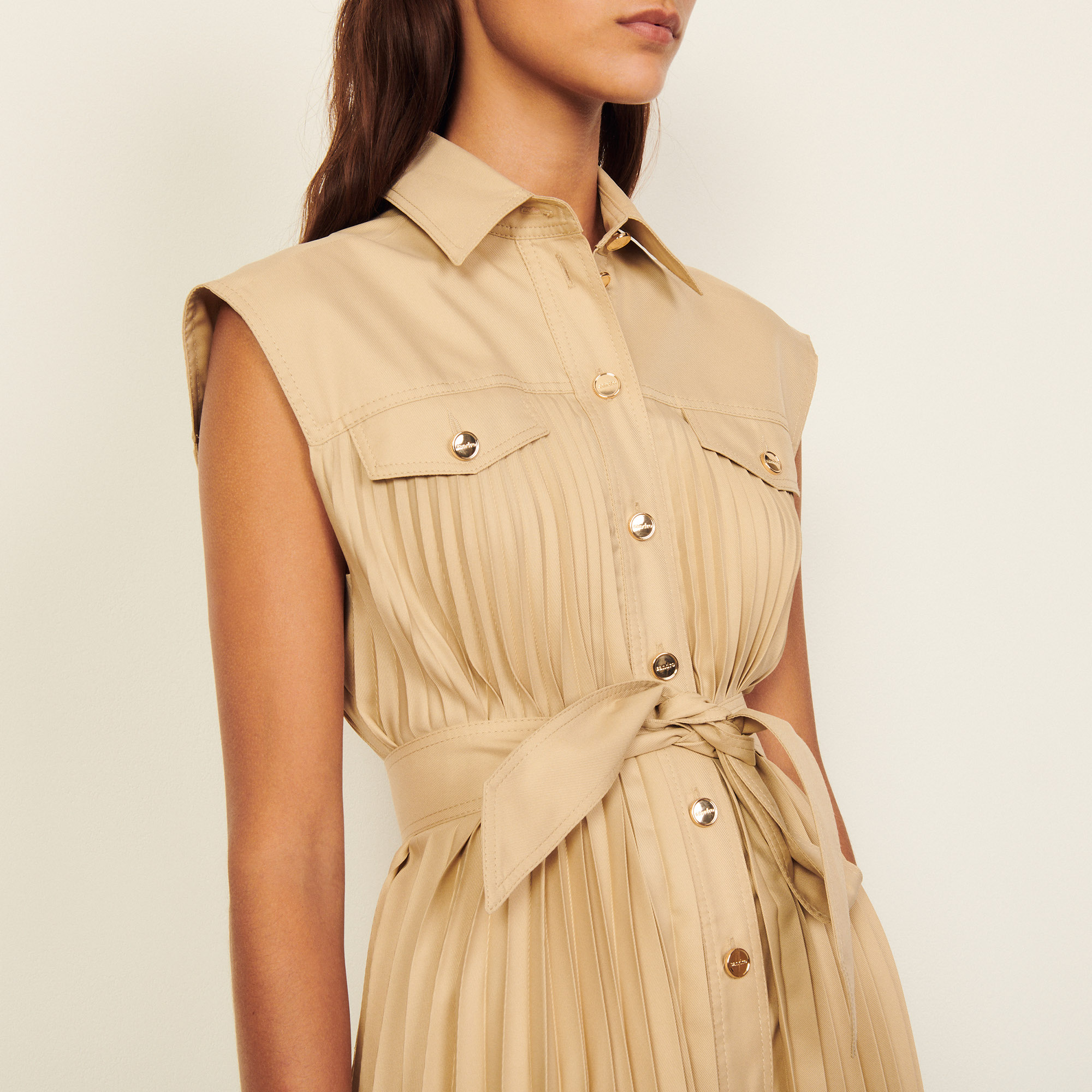 Shirt dress with pleats - Dresses | Sandro Paris