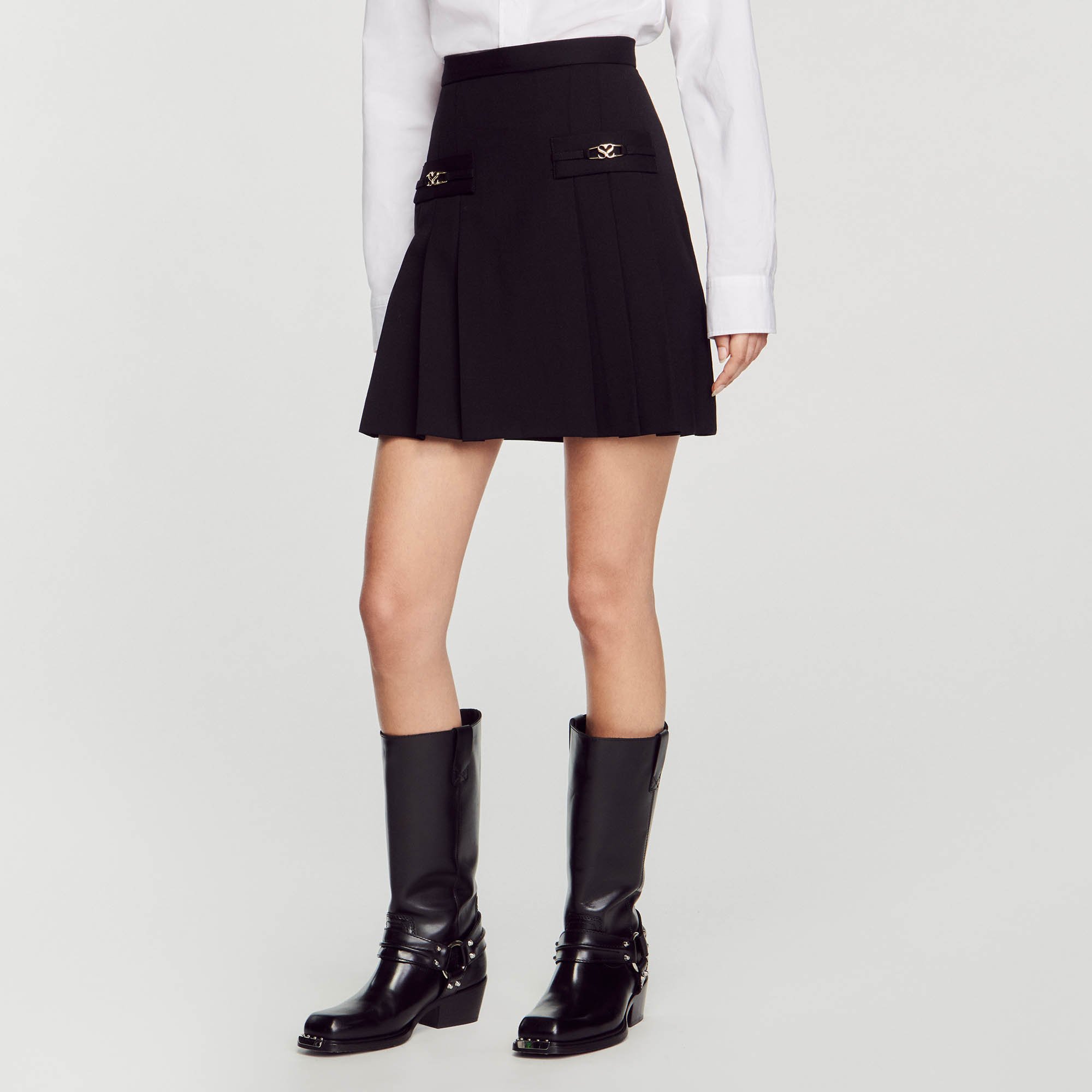Short skirt with stitched pleats - Skirts | Sandro Paris