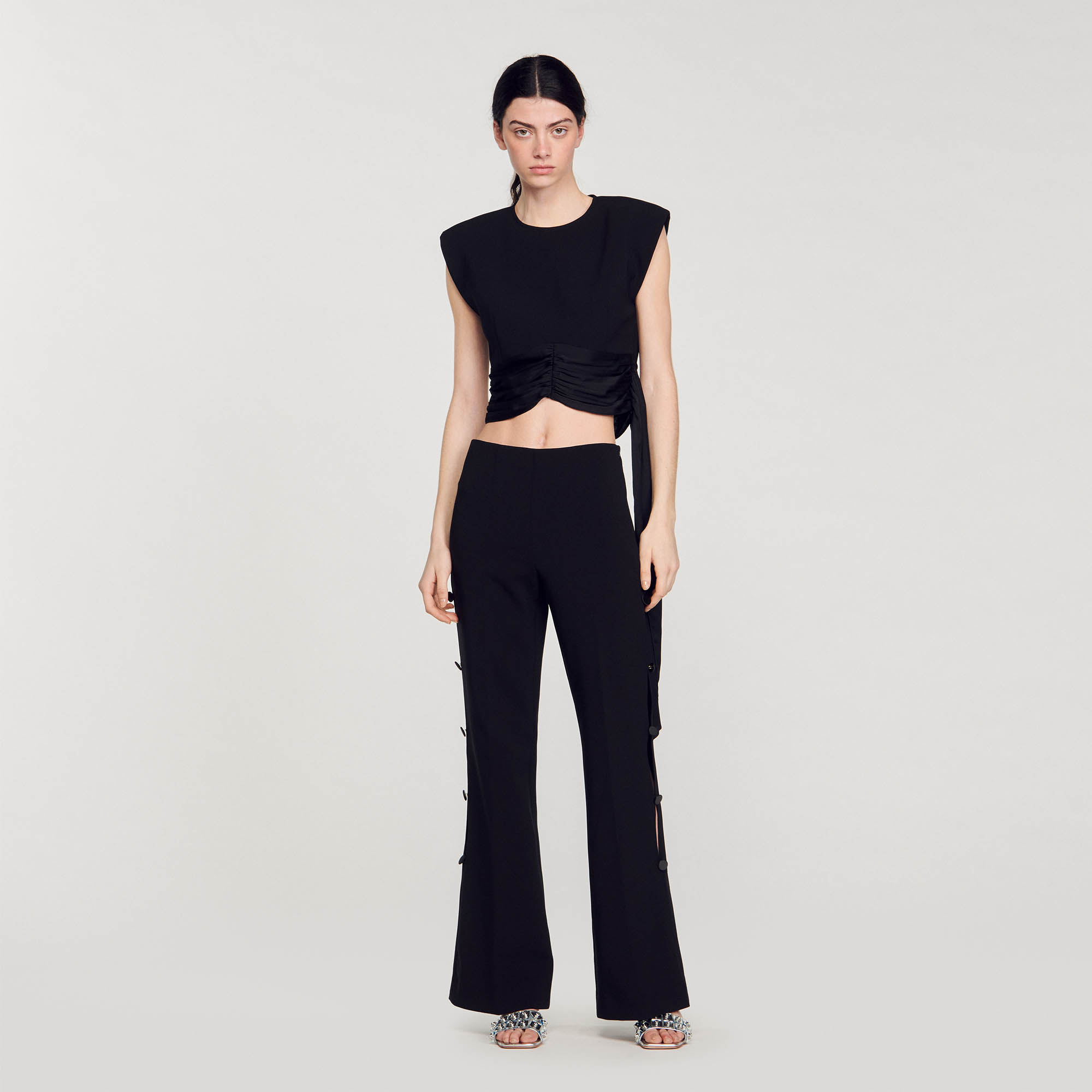 Sandro polyester Flared trousers with cutaway sides