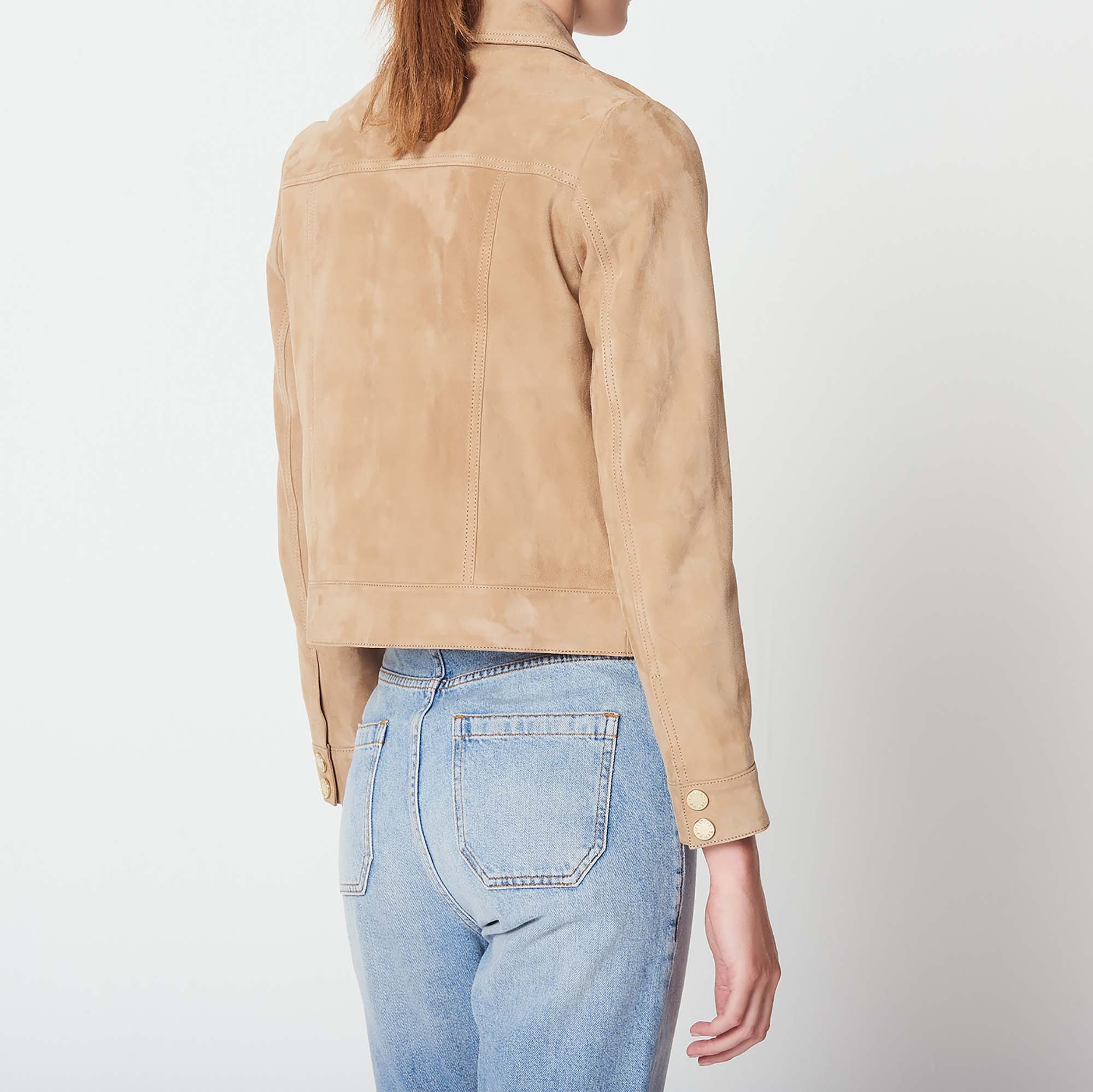 Suede jacket with studs on the pockets - Jackets | Sandro Paris