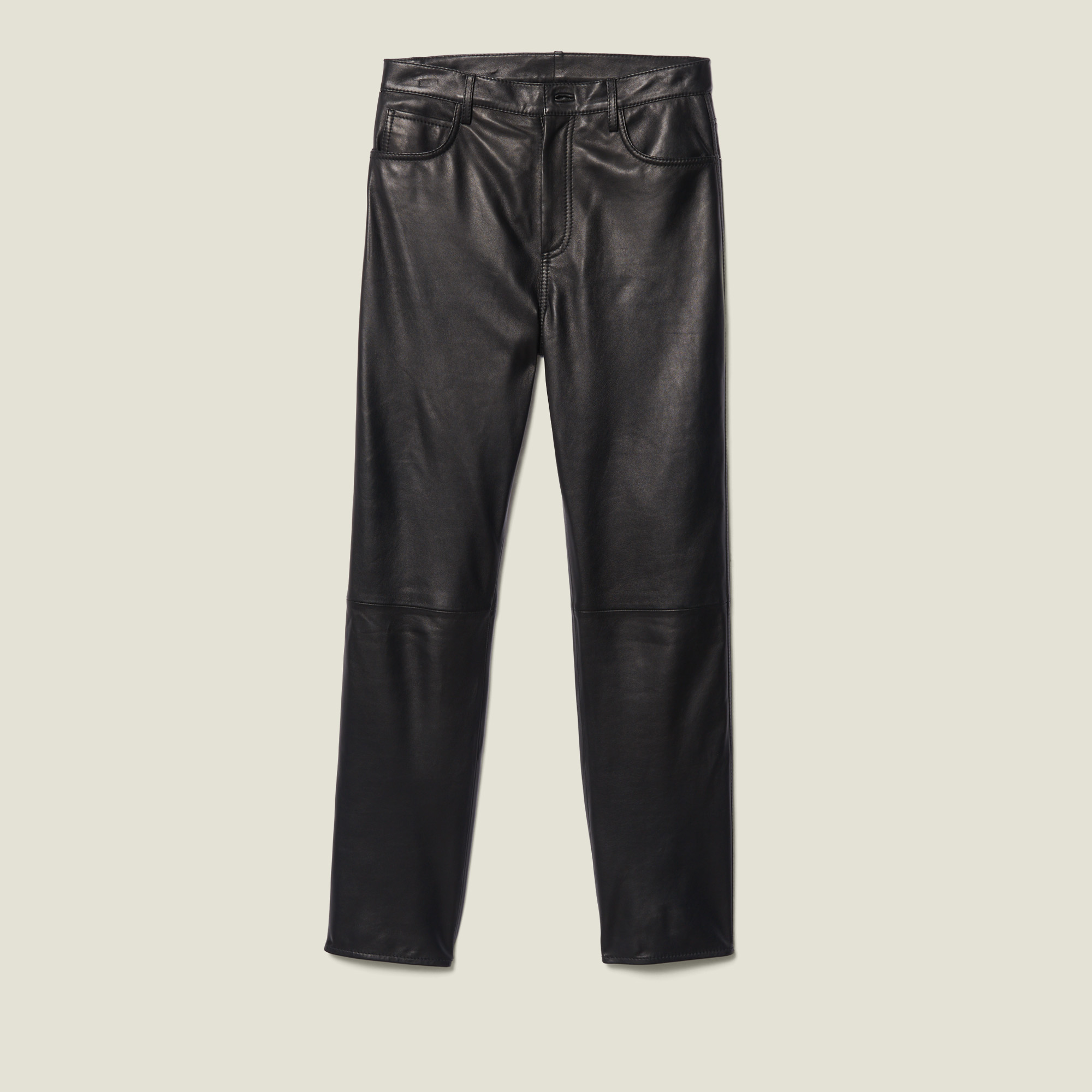 Straight leather pants with seaming - Pants & Shorts | Sandro Paris