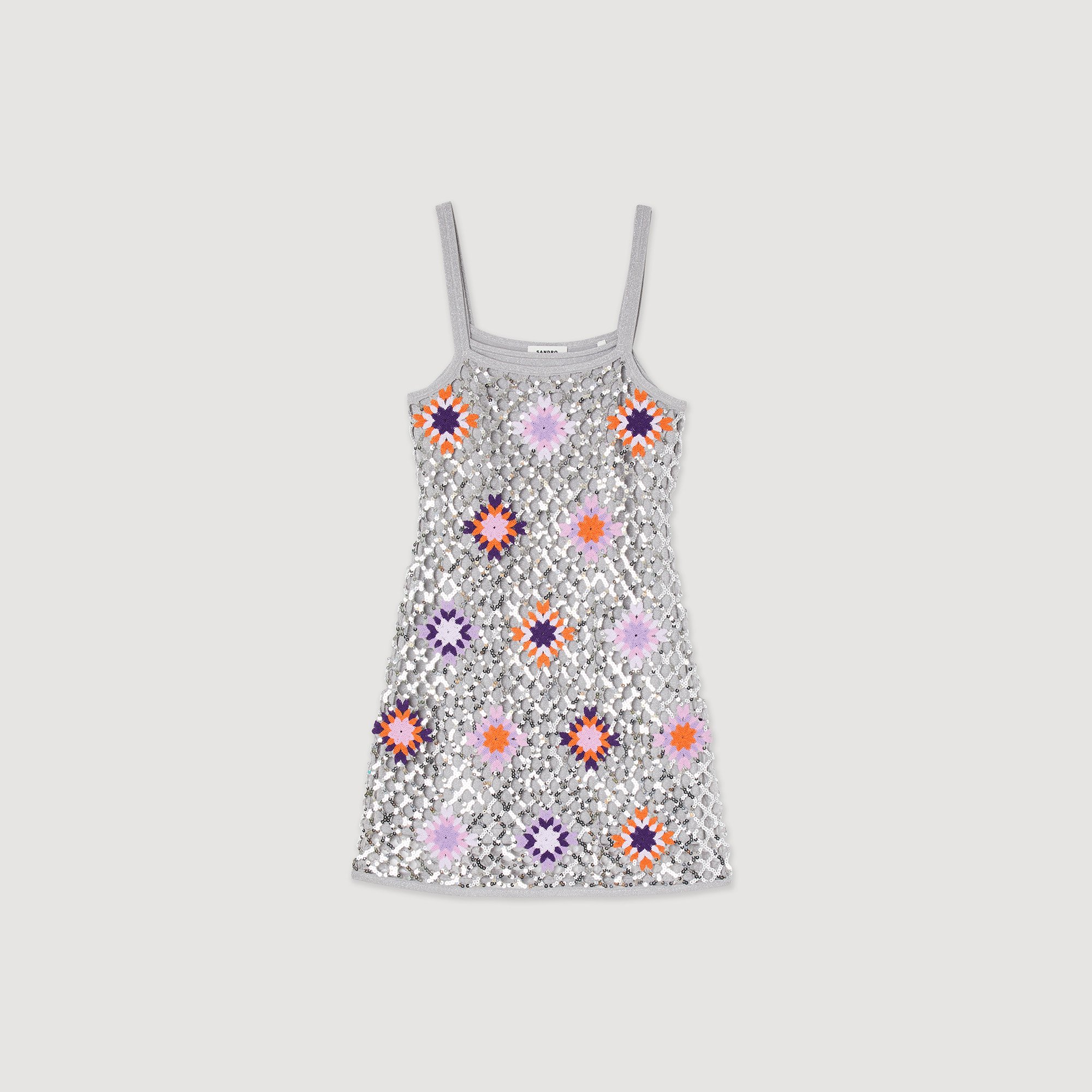 Short crochet and sequin dress Dresses Sandro Paris