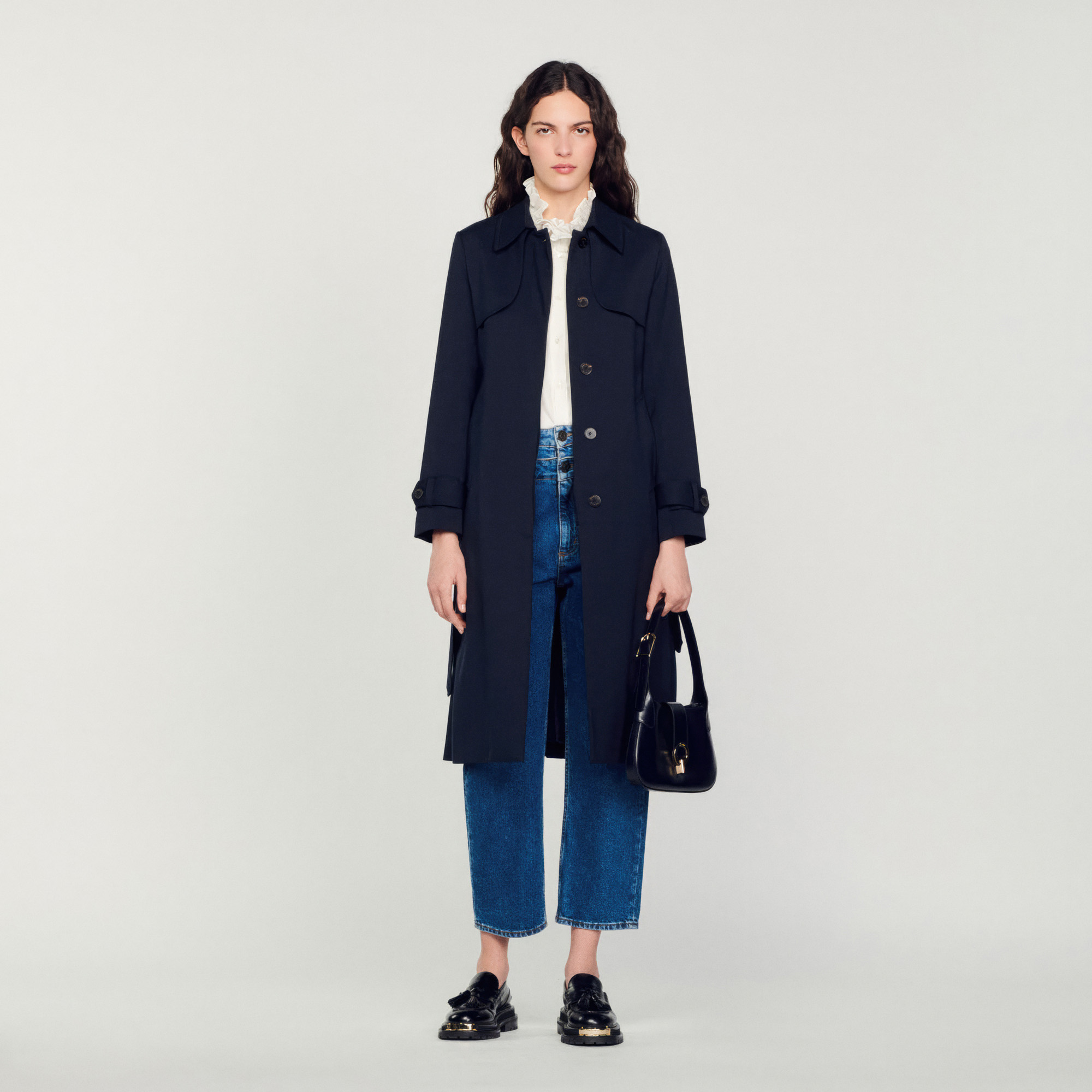 Trench coat with pleated inset - Coats | Sandro Paris