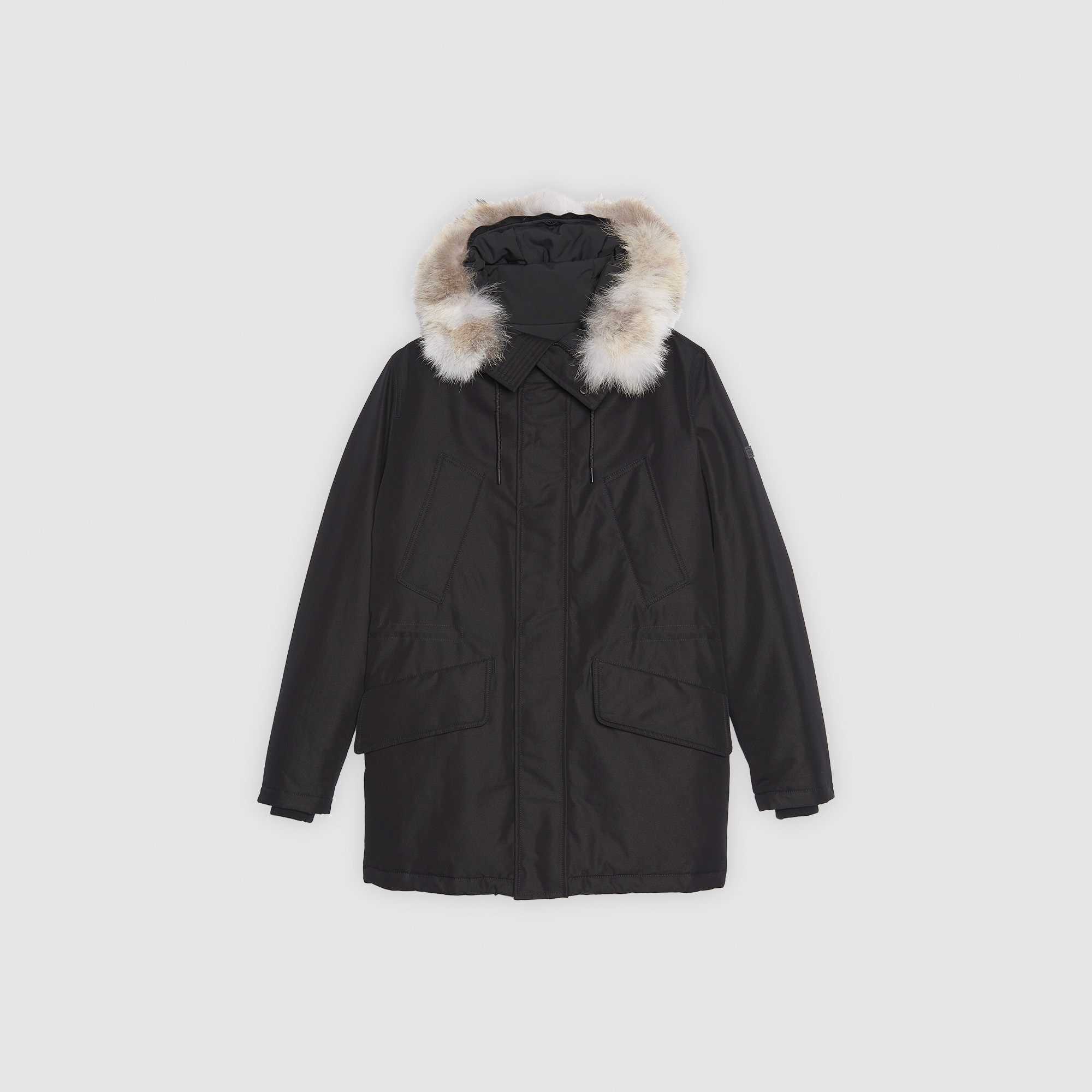 Hooded coat trimmed with fur - Coats | Sandro Paris