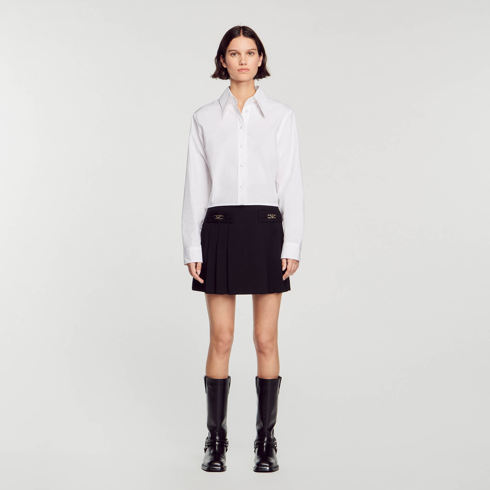 Short Skirt With Stitched Pleats Skirts Sandro Paris   Sandro SFPJU00444 20 V 1 