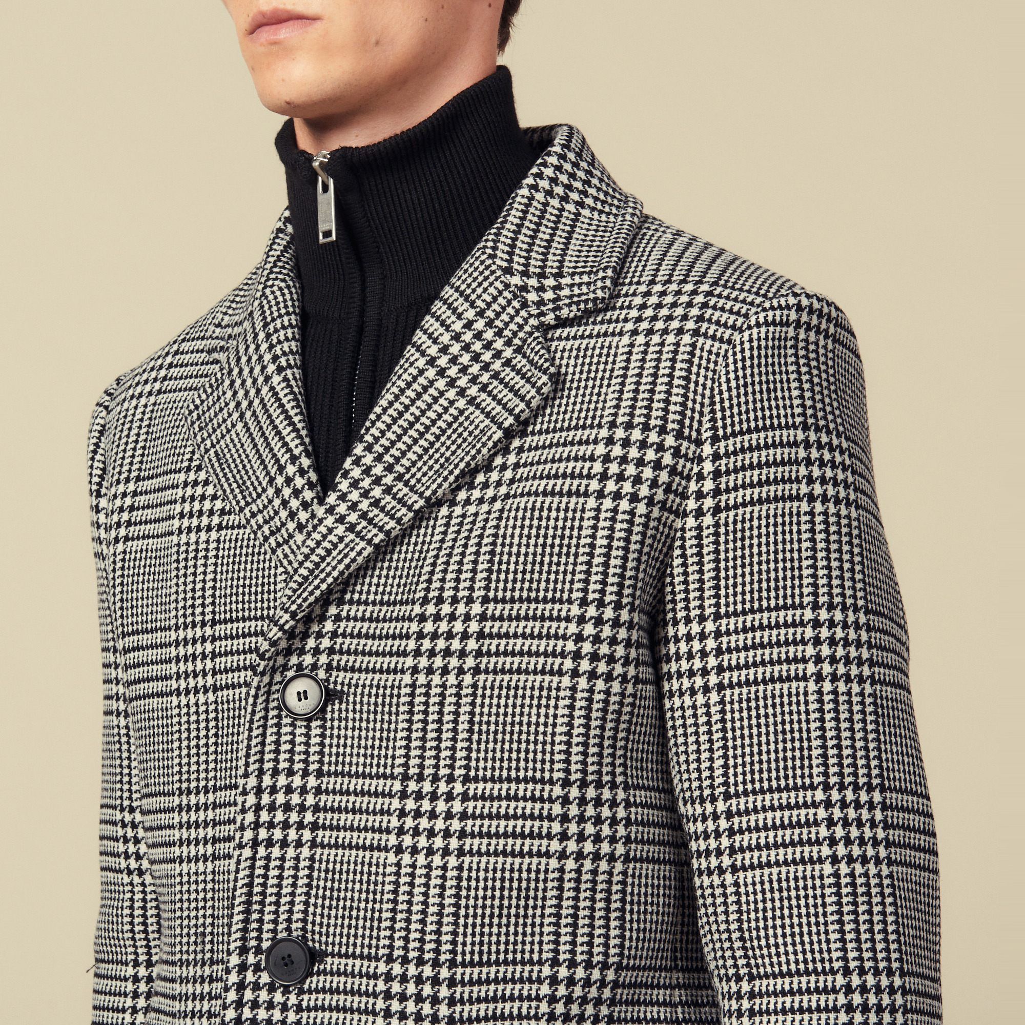 Prince of Wales check straight-cut coat - Coats | Sandro Paris