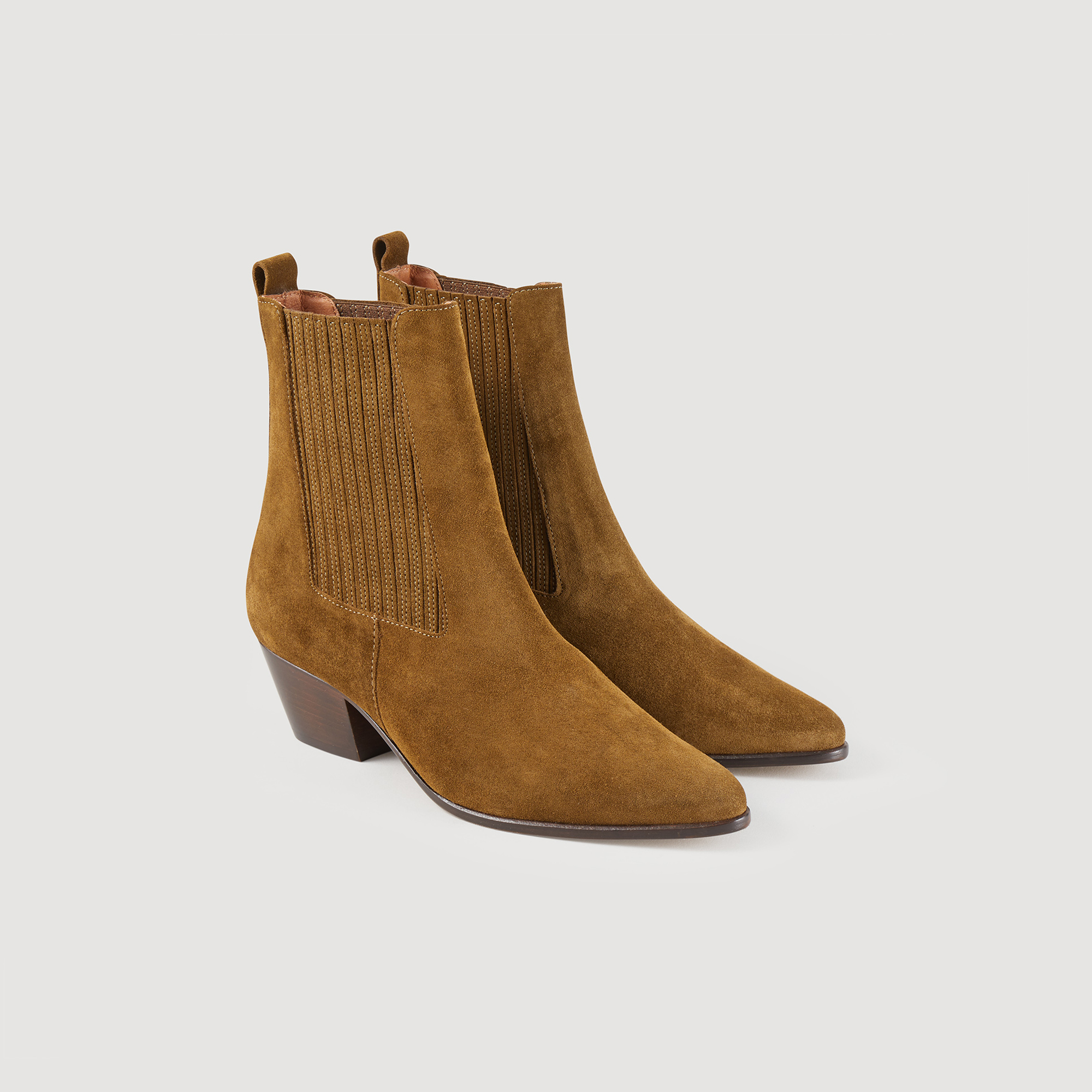 Amelya Leather ankle boots with elastic - Boots | Sandro Paris