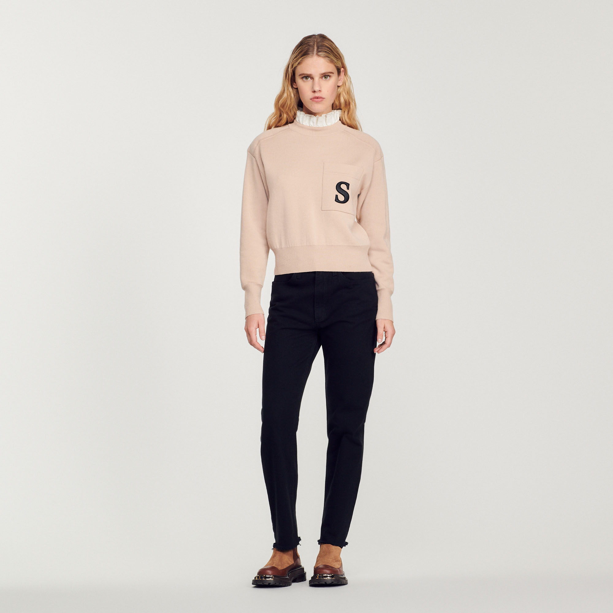 Sweater with contrasting ruffled collar - Sweaters & Cardigans | Sandro ...