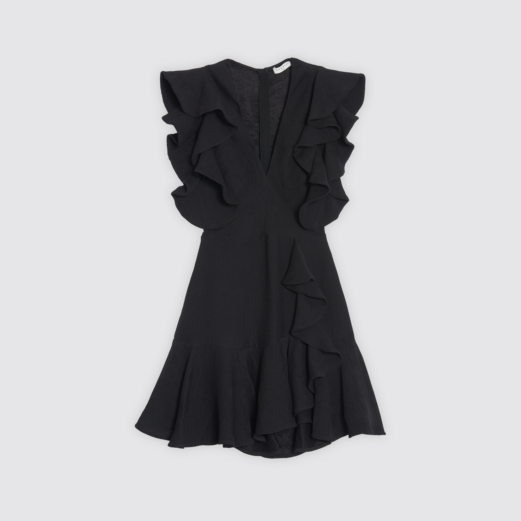 Biwan Dresses Sandro Paris Scoop Neck Skater Dress With Ruffles Dresses Color Black