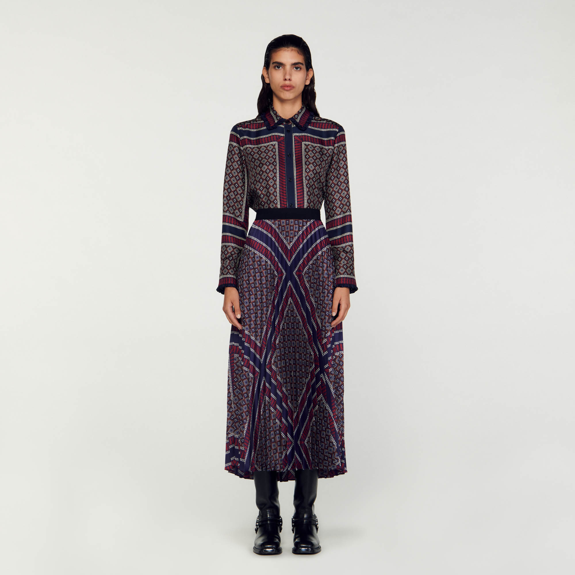 Sandro polyester Printed pleated long skirt