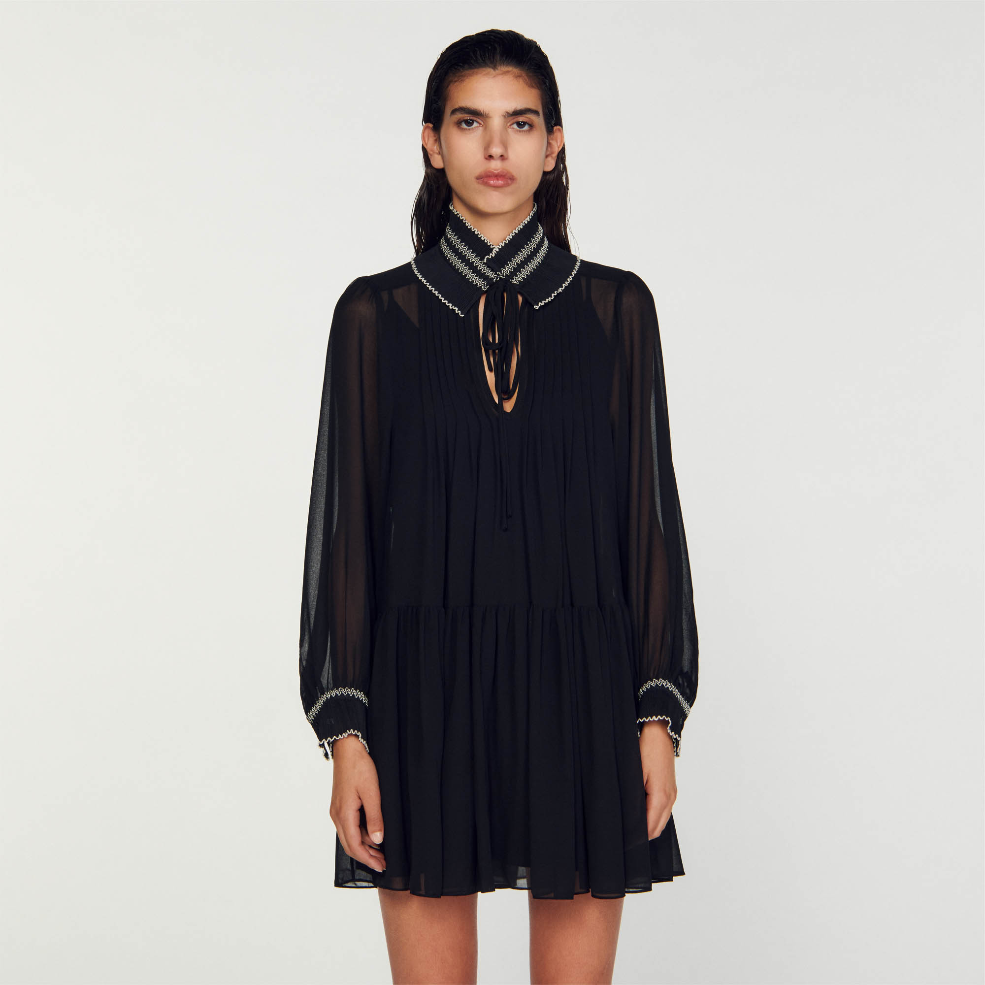 Jacintha Billowy chiffon dress - Dresses | Sandro Paris