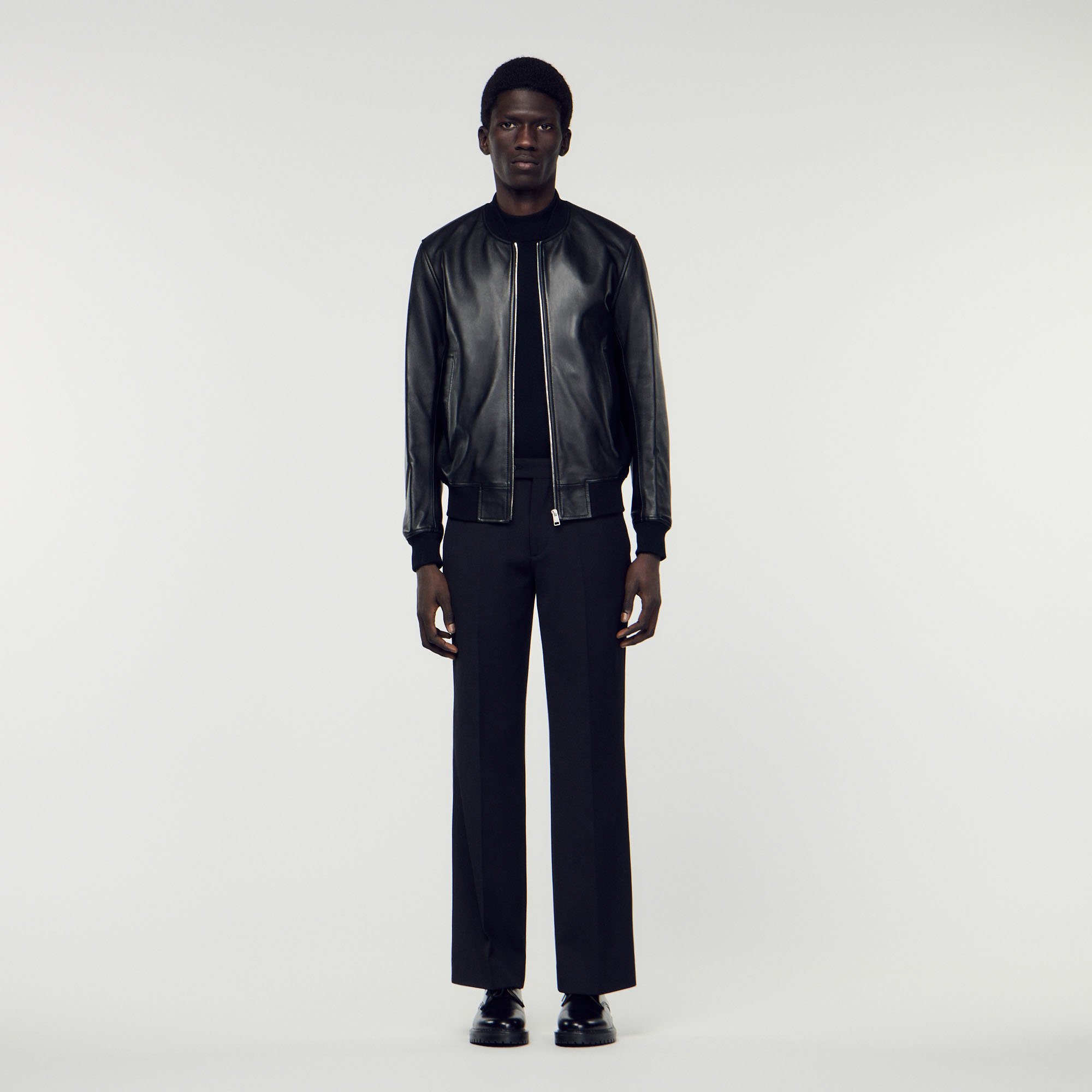 Sandro New Monaco Leather Jacket In Black