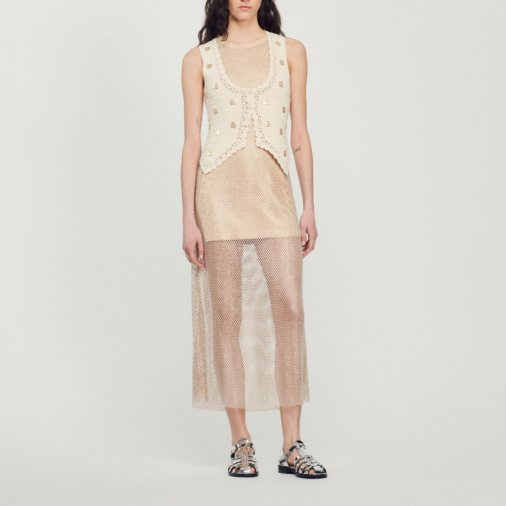 Hollywood Long shiny mesh dress - Dresses | Sandro Paris