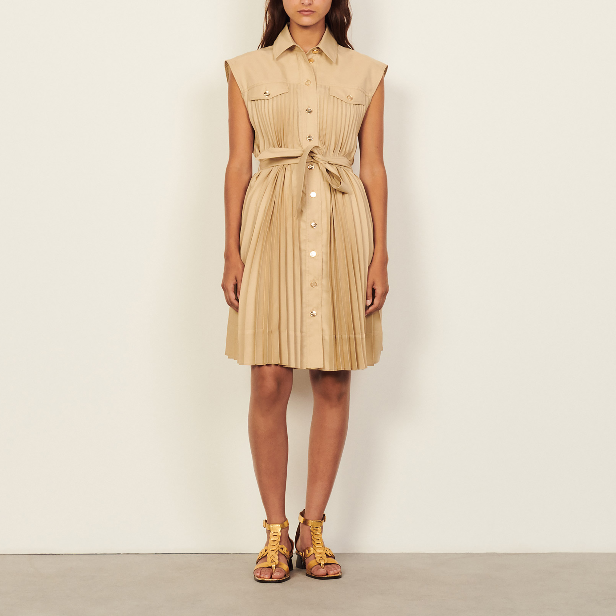 Shirt dress with pleats - Dresses | Sandro Paris