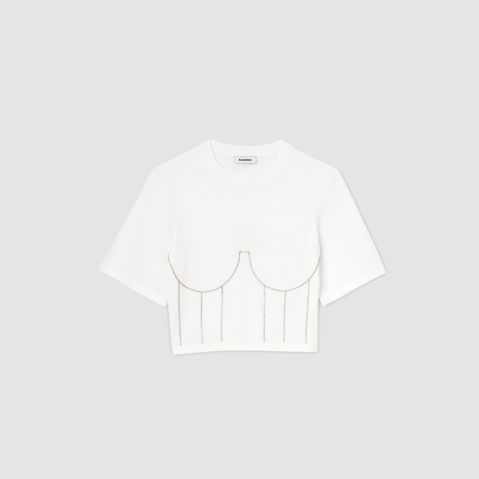 T-shirt with rhinestone bustier design - T-shirts | Sandro Paris