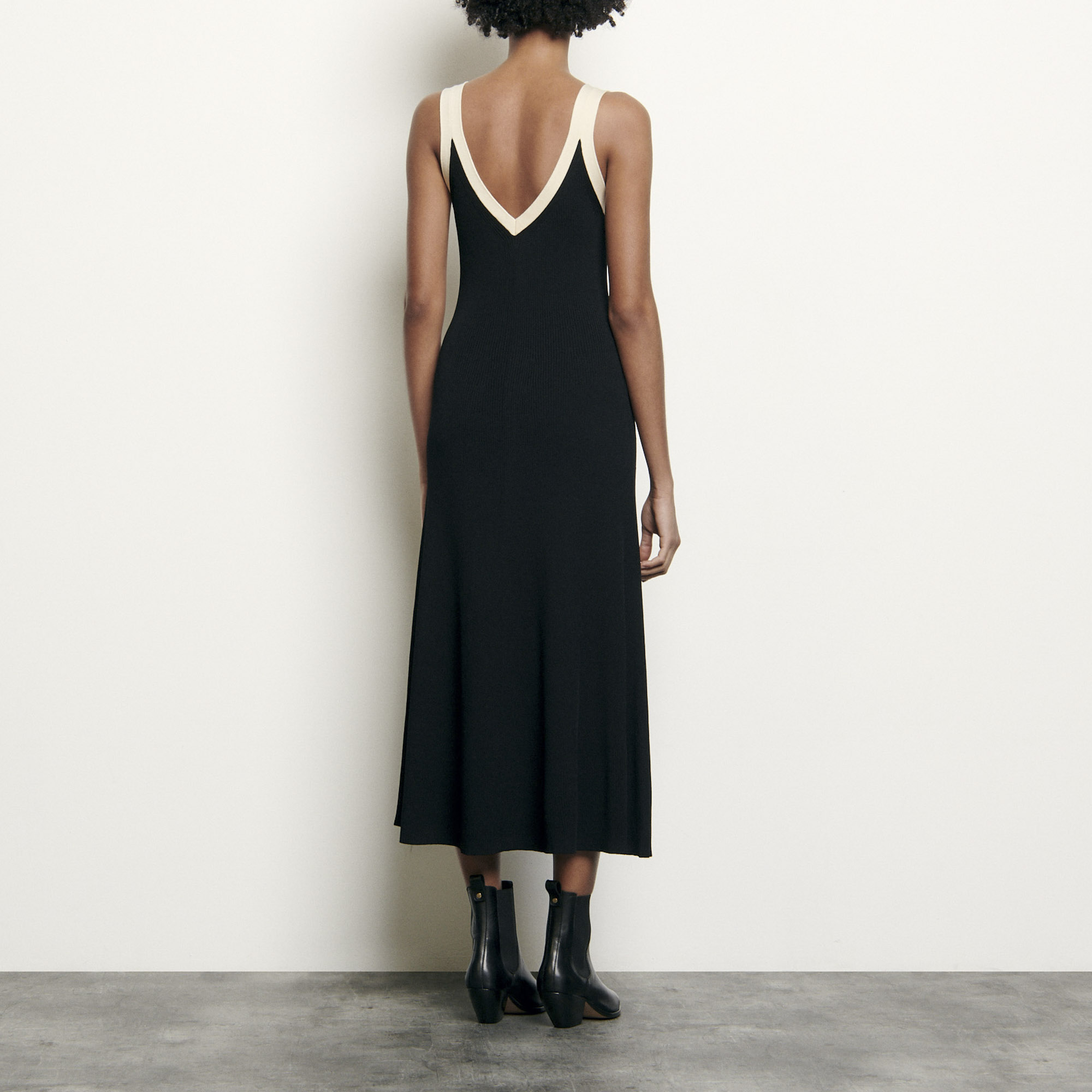 Long twotone ribbed knit dress Dresses Sandro Paris